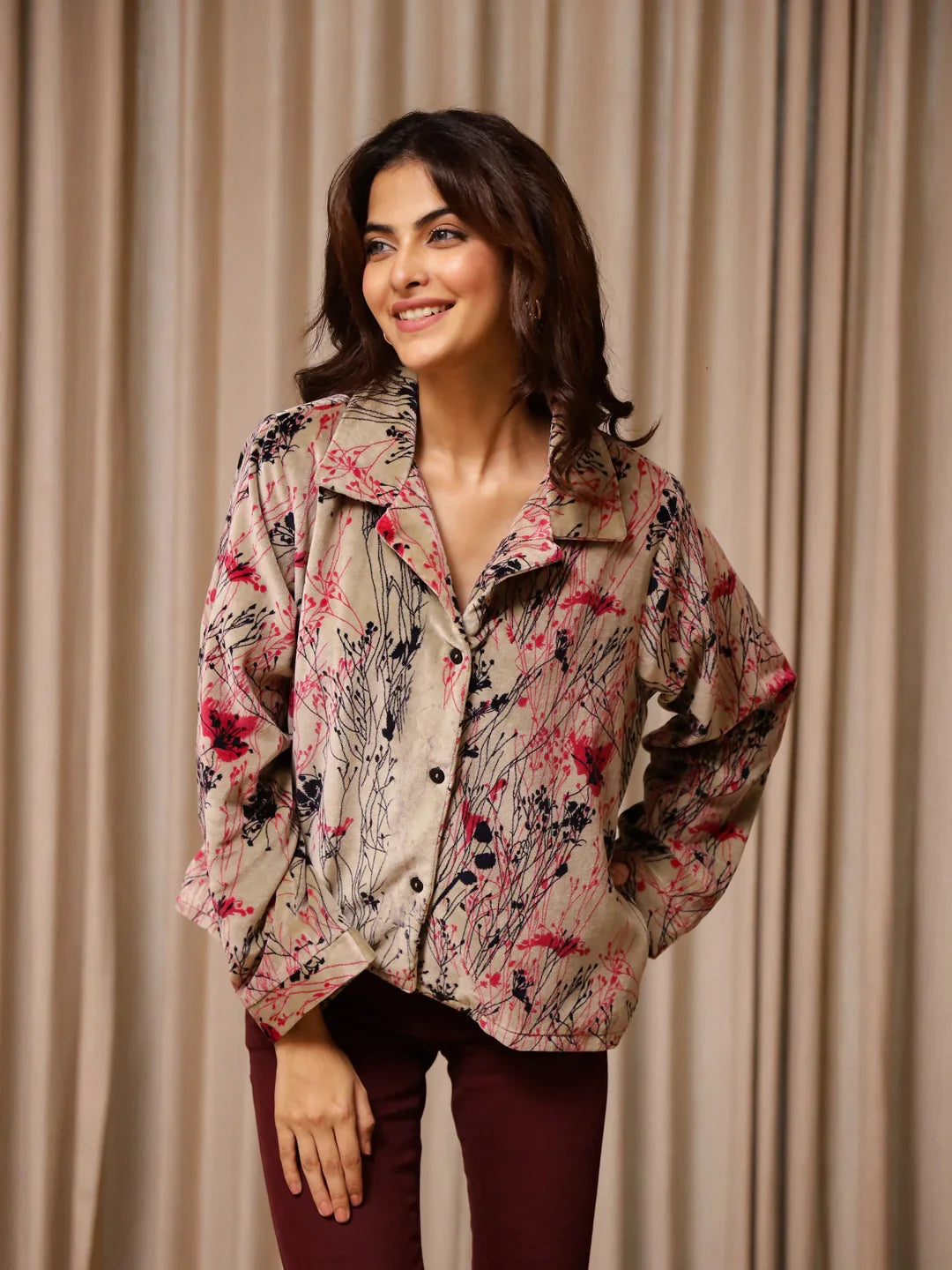 Multicolor Printed Velvet Jacket for Women - SanskrutiHomes