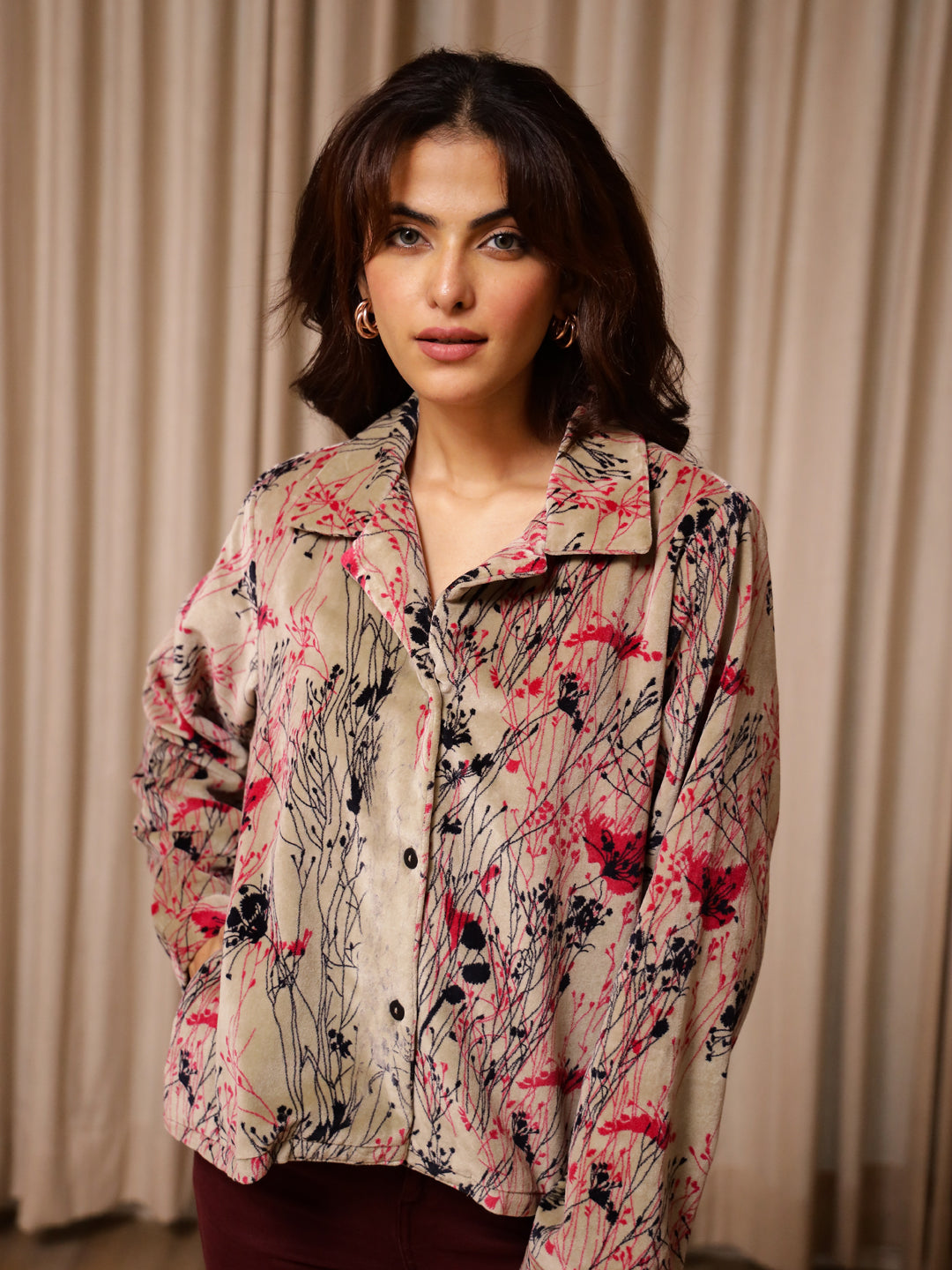 Multicolor Printed Velvet Jacket for Women