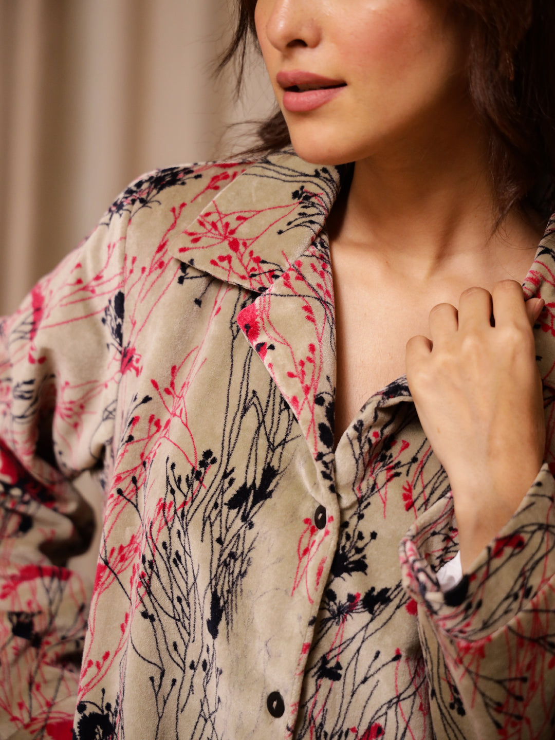 Multicolor Printed Velvet Jacket for Women - SanskrutiHomes