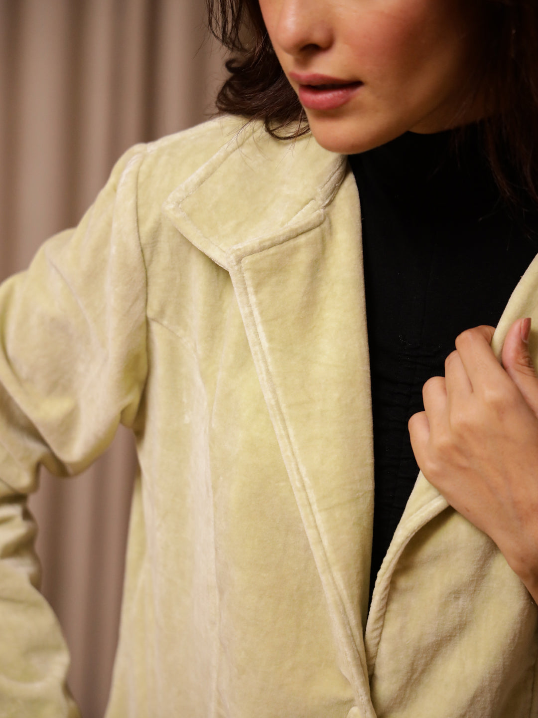 Yellow Solid Print Velvet Jacket for Women