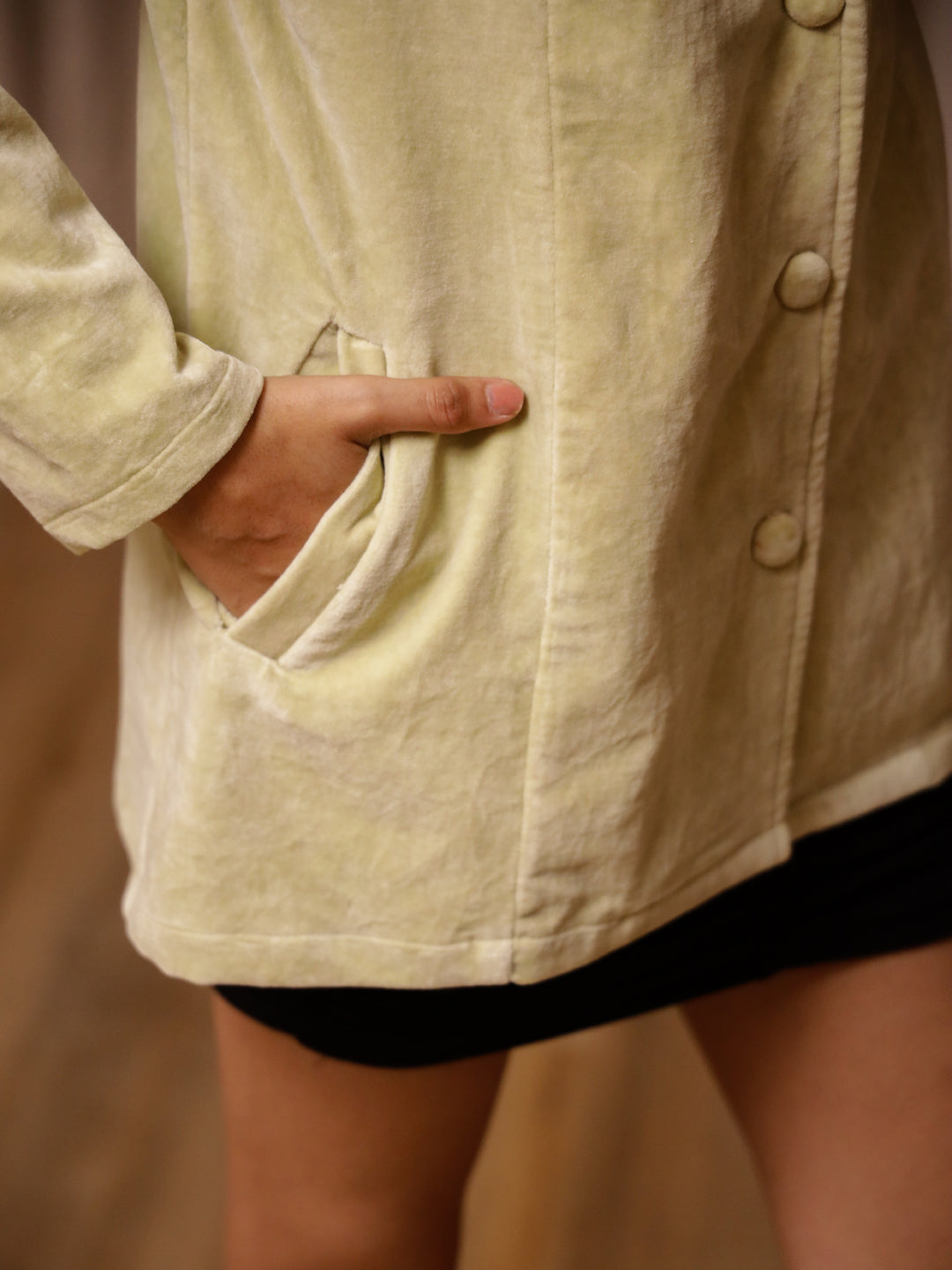 Yellow Solid Print Velvet Jacket for Women