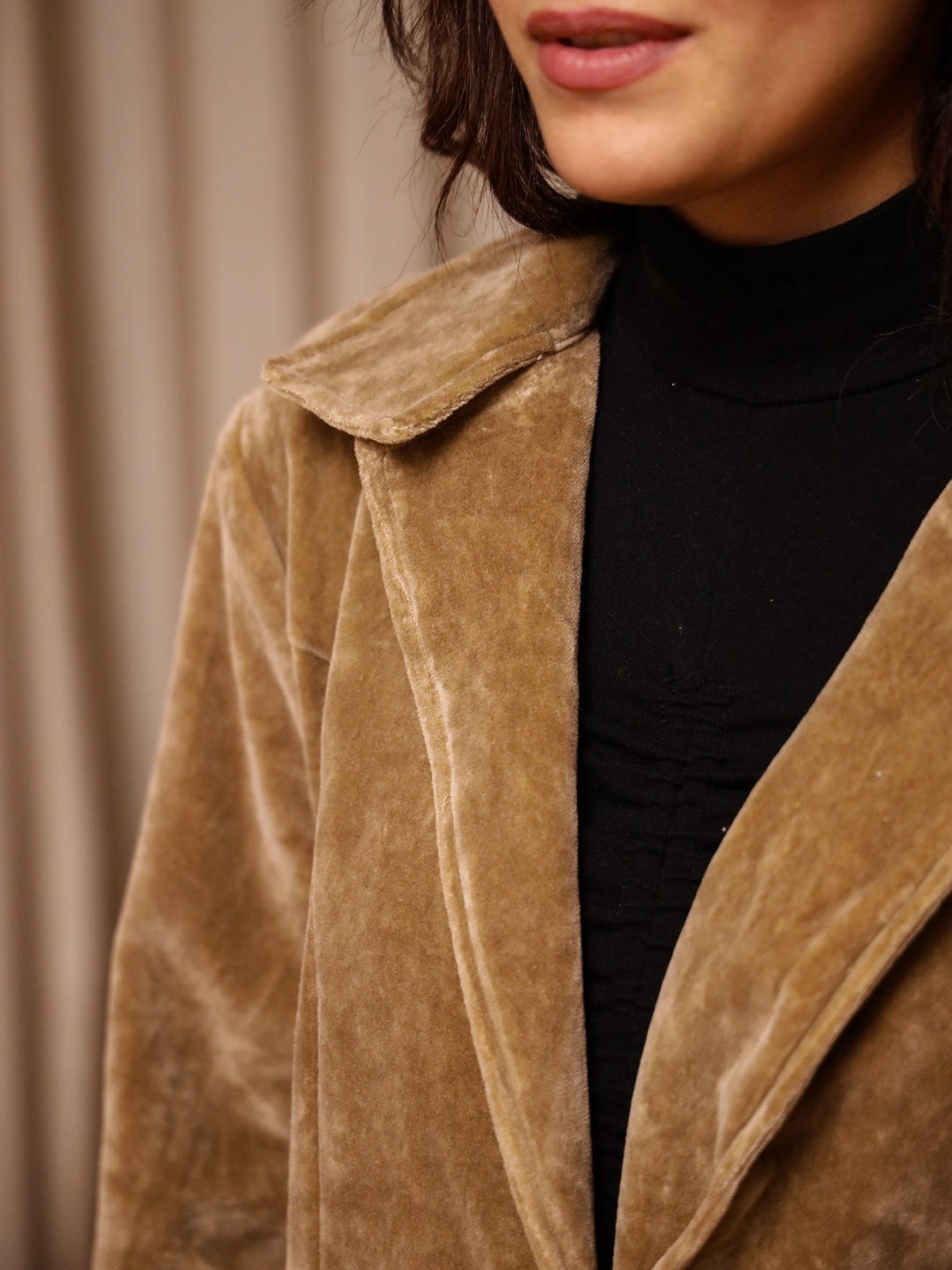 Brown Solid Print Velvet Jacket for Women - SanskrutiHomes