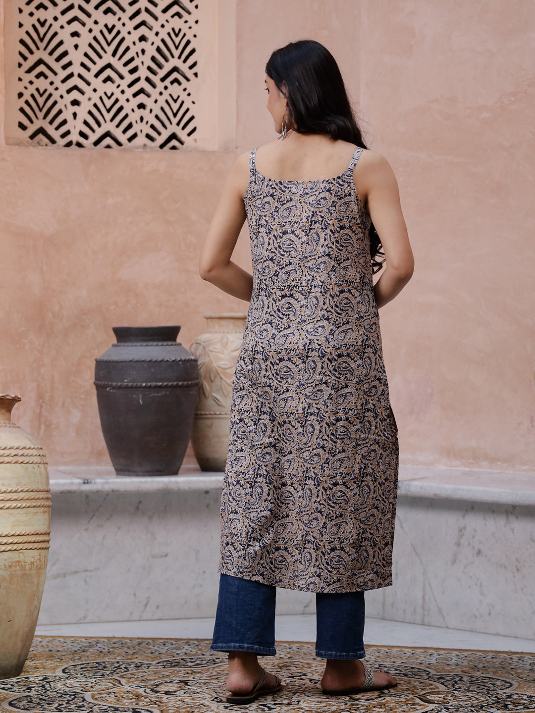 Beige Color Sleeveless Kurta for Women - SanskrutiHomes
