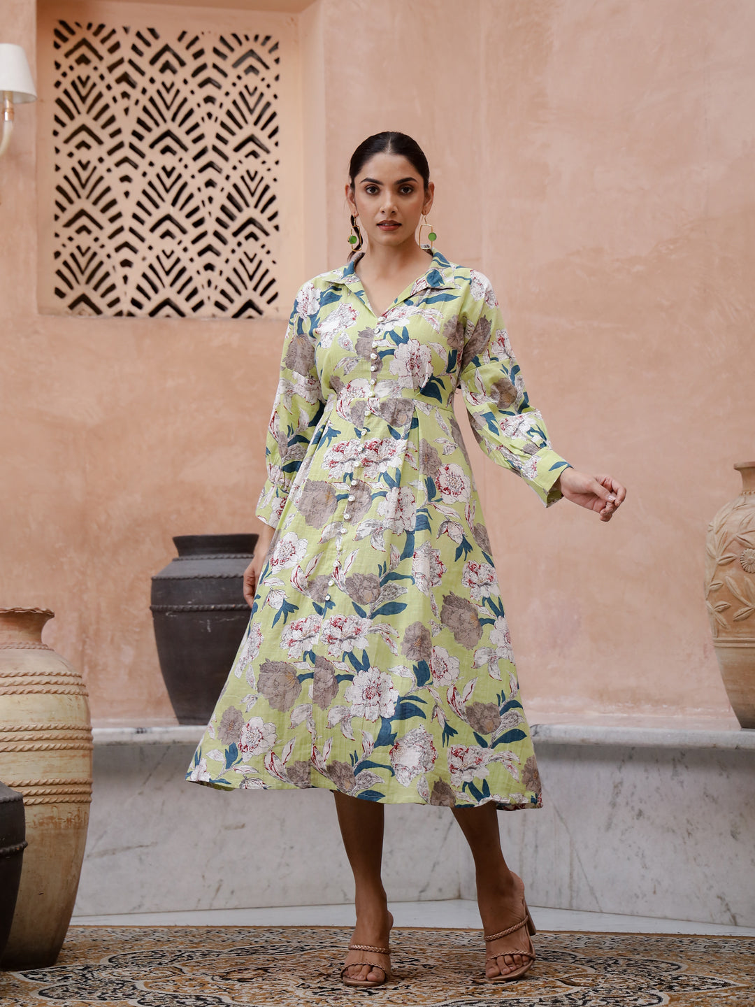 Floral Printed Cotton Ethnic Dress