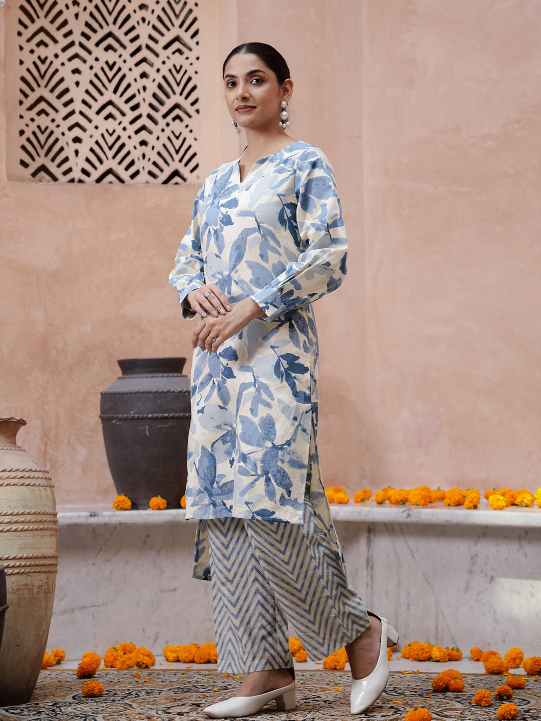 Floral Printed Kurta Set - SanskrutiHomes