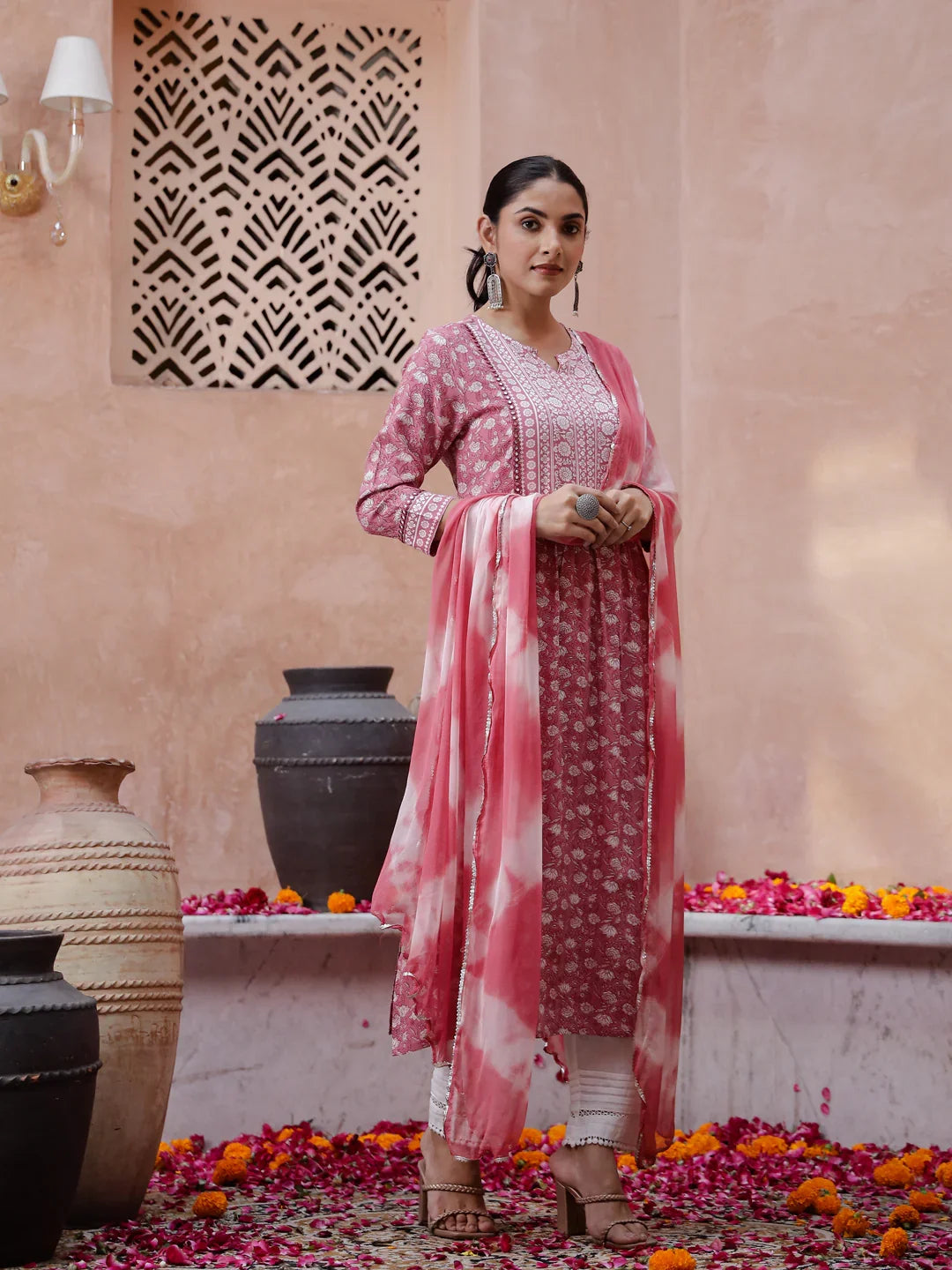 Floral Printed Kurta Set with Dupatta - SanskrutiHomes