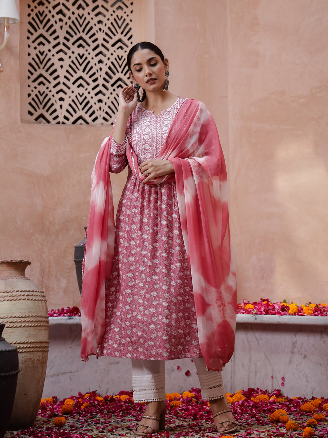 Floral Printed Kurta Set with Dupatta - SanskrutiHomes