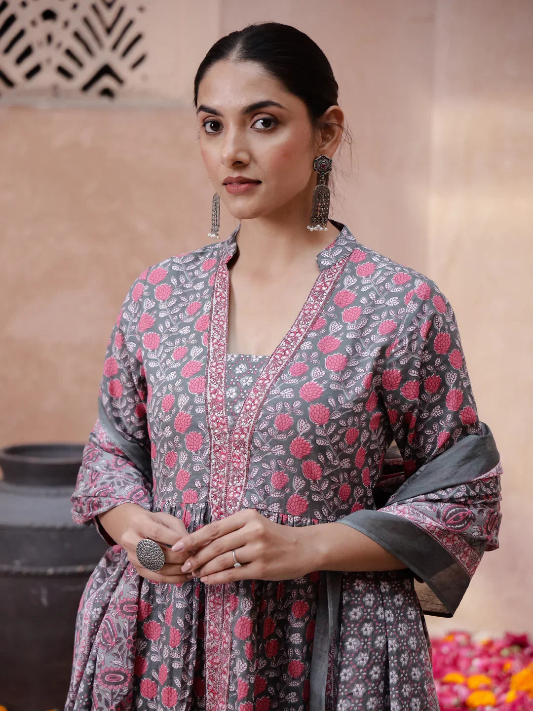 Floral Printed Kurta Set - SanskrutiHomes