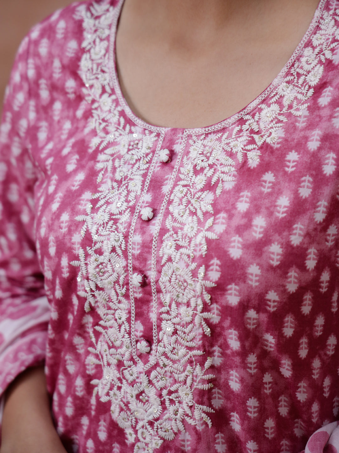 Pink Floral Printed Kurta Set with Dupatta - SanskrutiHomes