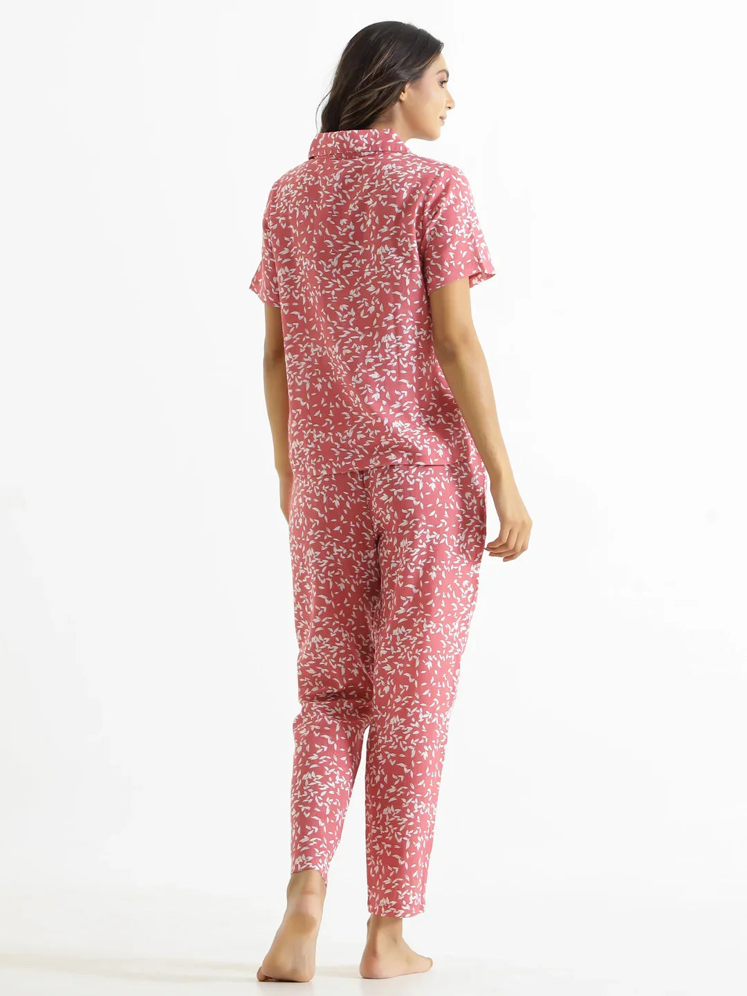 Pink Cotton Slub Night Suit - SanskrutiHomes