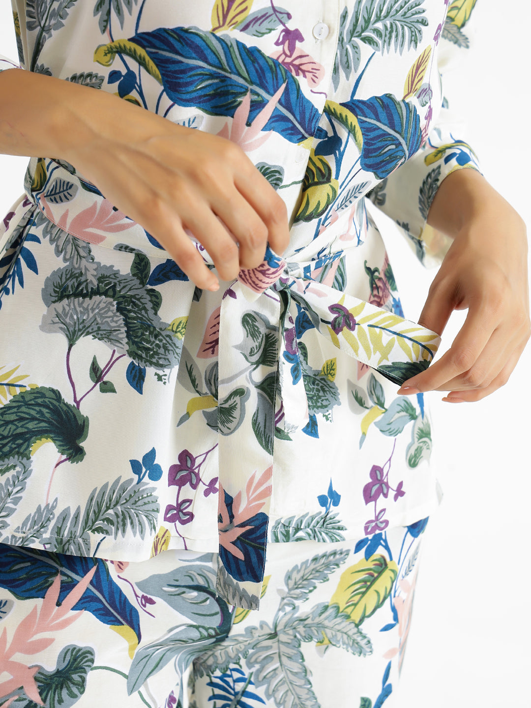 WHITE BOTANICAL Printed Cotton Co-ord Set - SanskrutiHomes