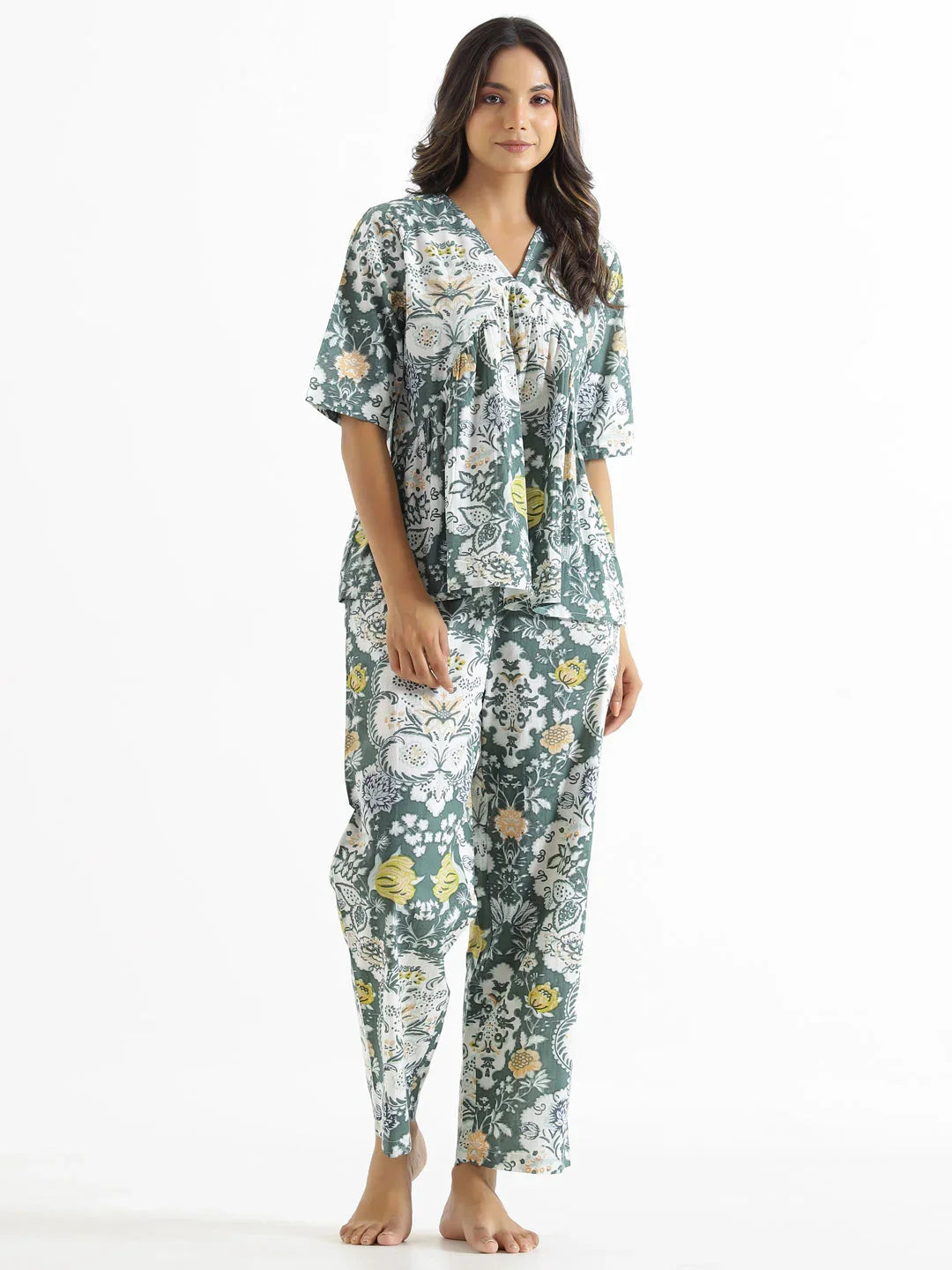 Cadet Green Cotton Loungewear Set - SanskrutiHomes