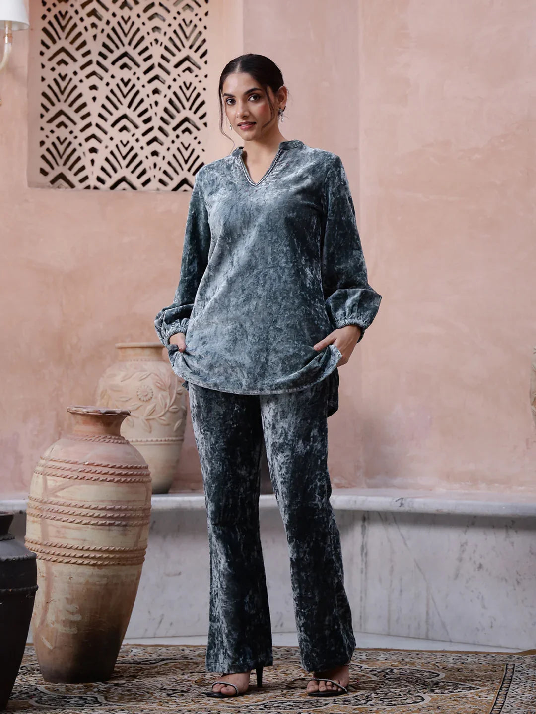 Solid Winter Co-ord Set - SanskrutiHomes