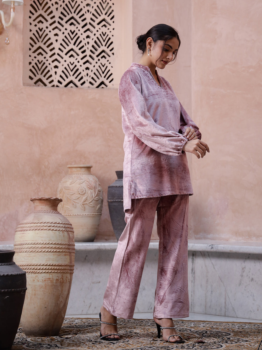 Pink Solid Winter Co-ord Set - SanskrutiHomes