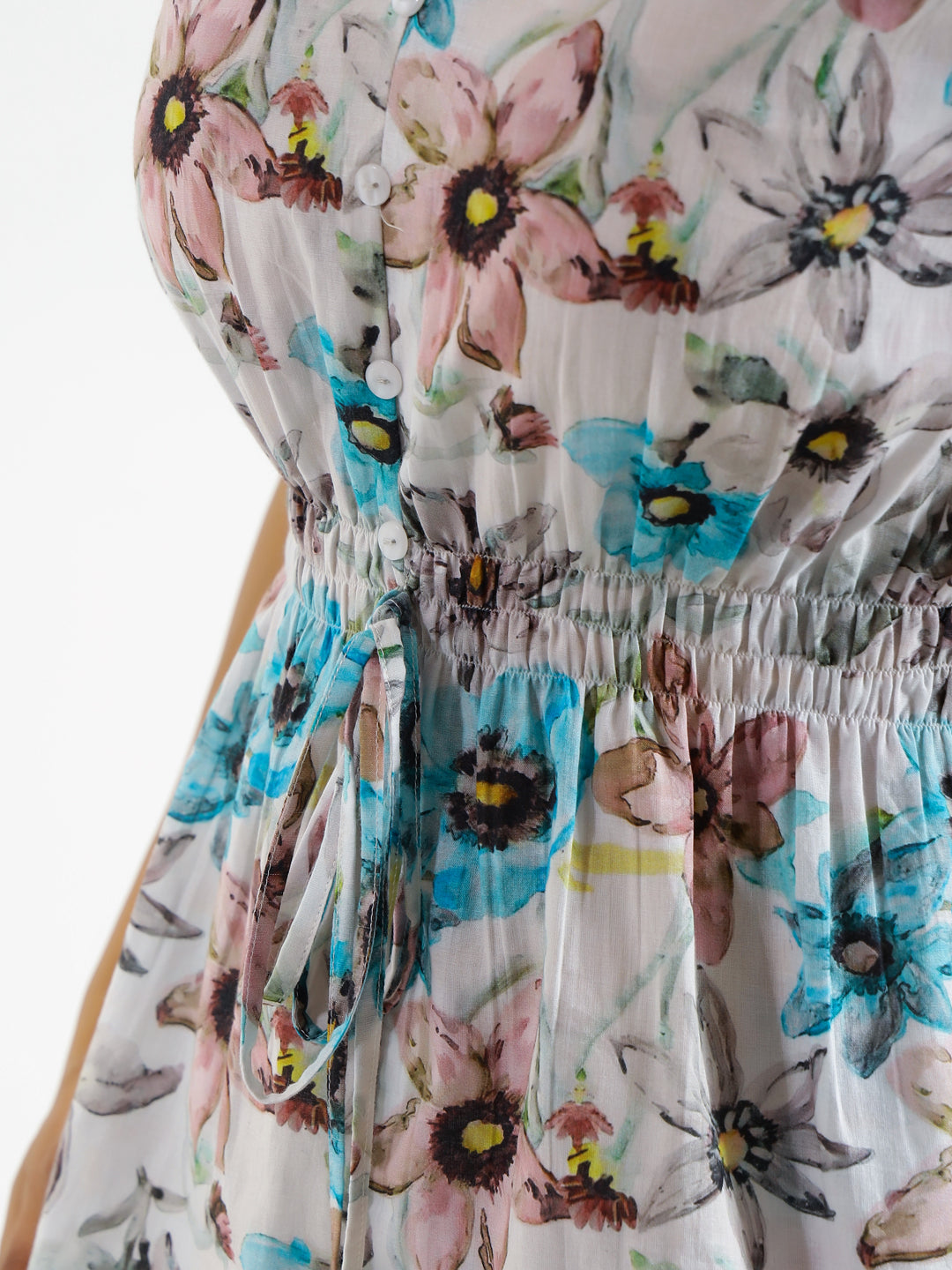 Floral clinched waist Cotton Night SUIT