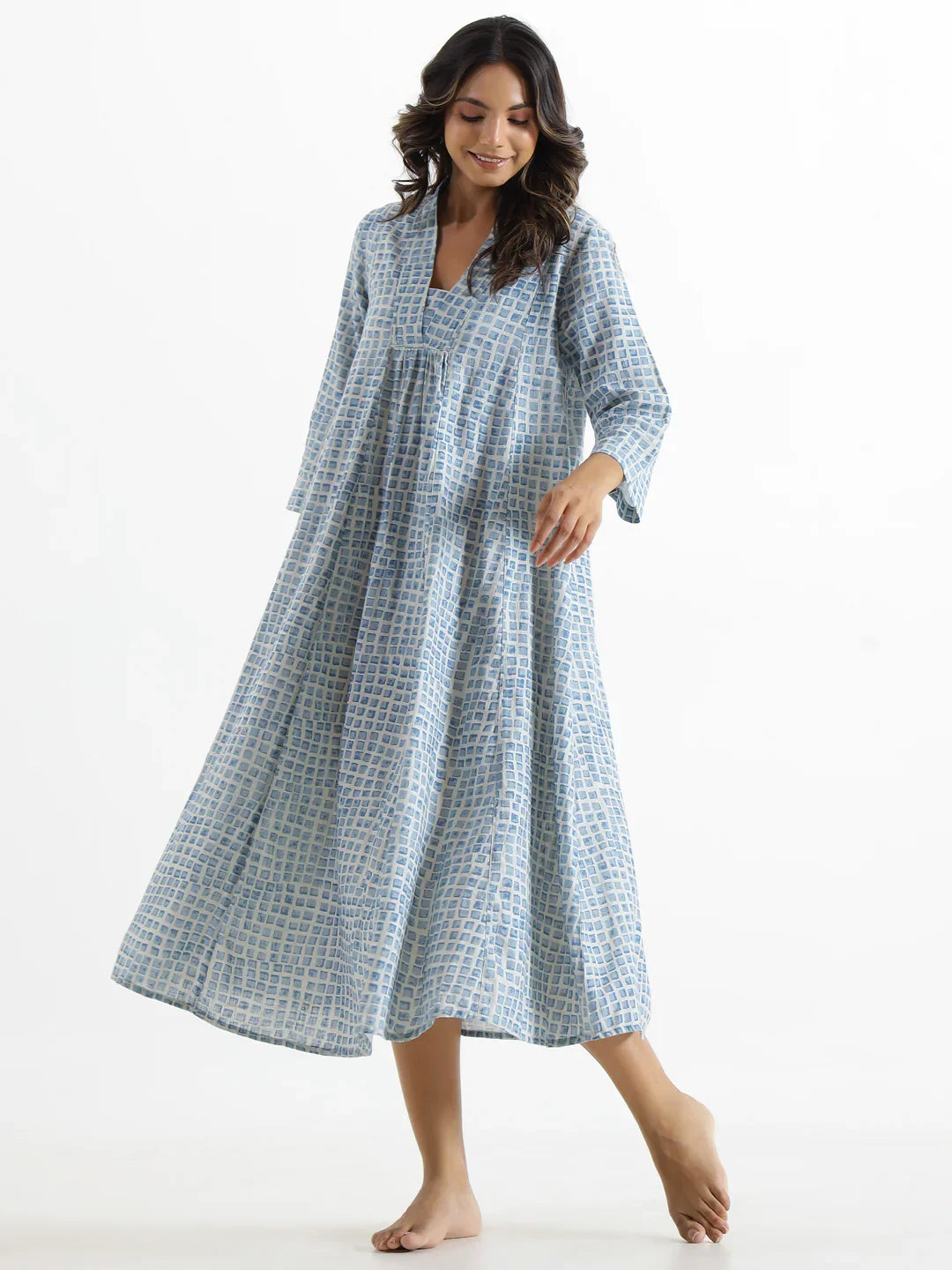 Checks Cotton Night Dress - SanskrutiHomes