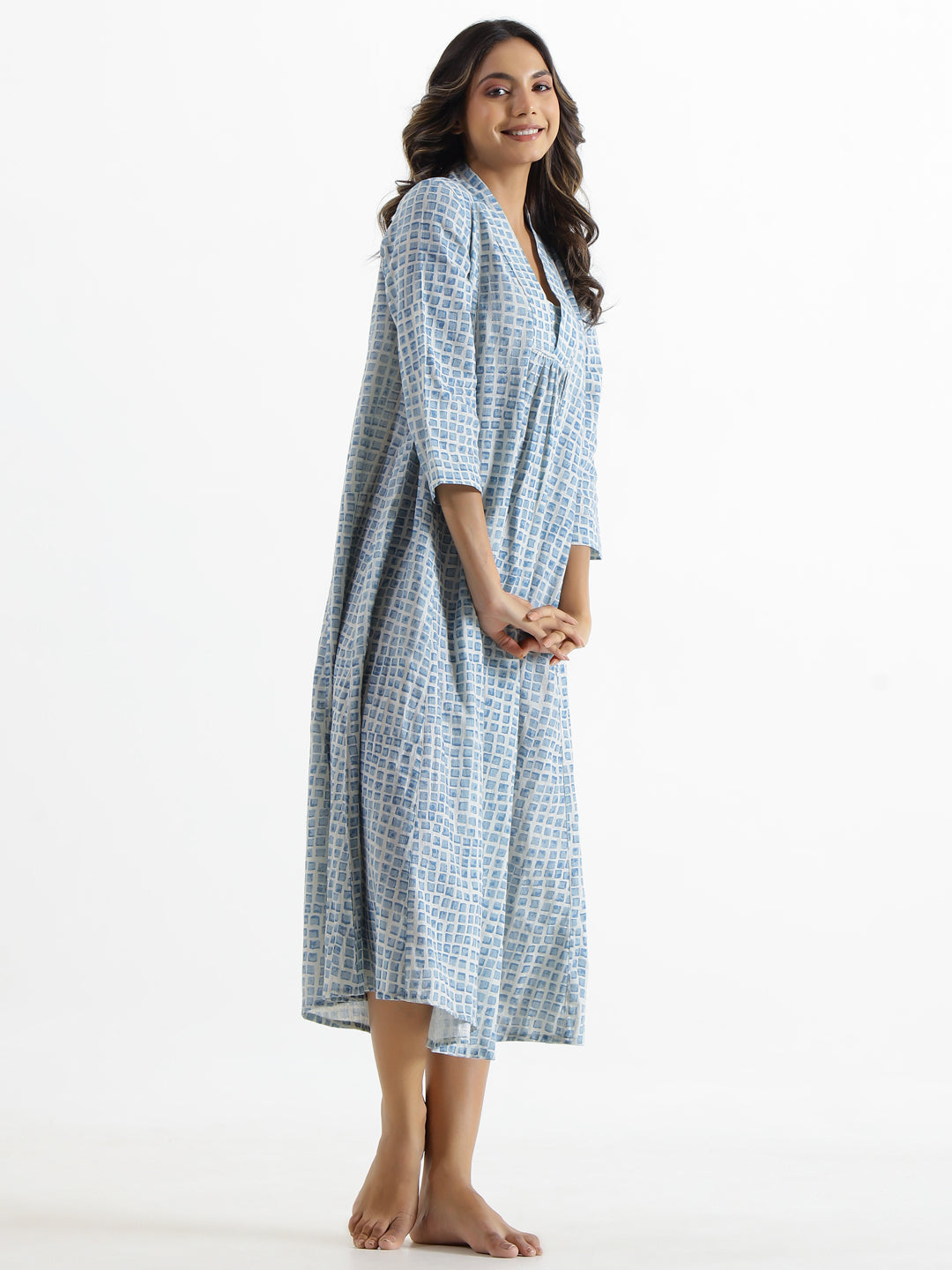 Checks Cotton Night Dress - SanskrutiHomes