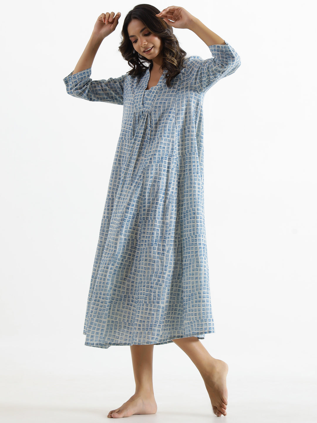 Checks Cotton Night Dress - SanskrutiHomes