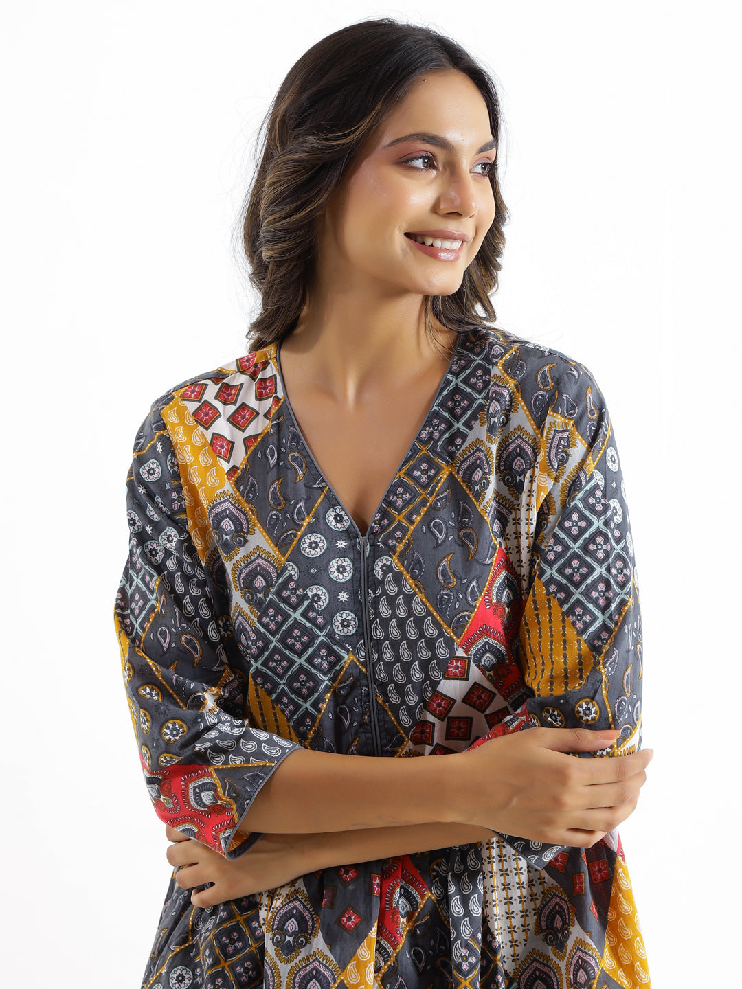 Grey Printed cotton co-ord Set - SanskrutiHomes