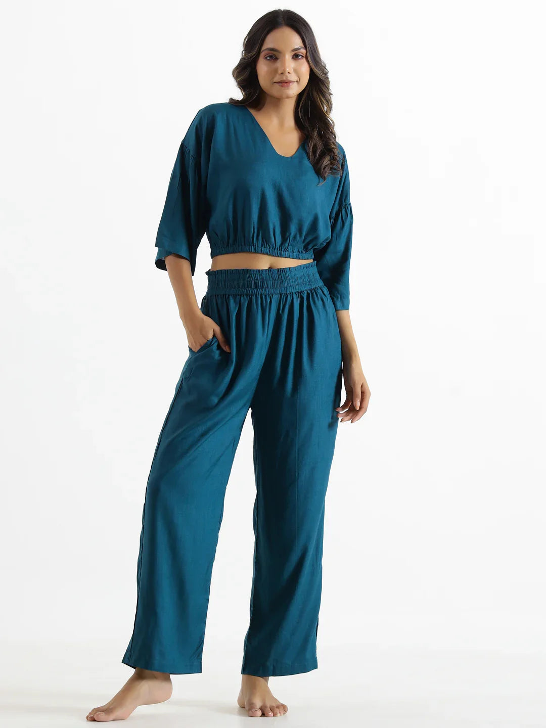 Women Rayon Slub Night Suit - SanskrutiHomes