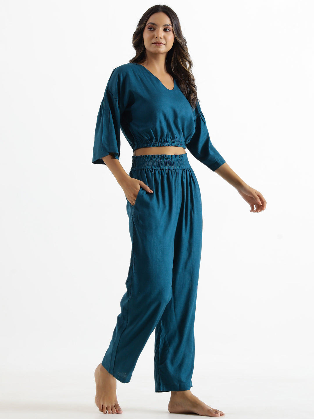 Women Rayon Slub Night Suit - SanskrutiHomes