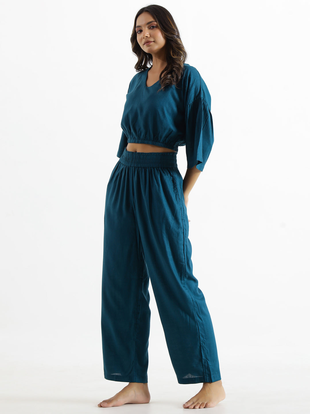 Women Rayon Slub Night Suit - SanskrutiHomes
