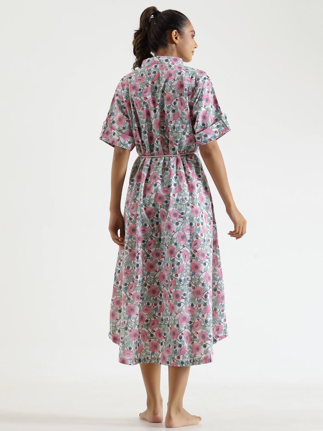 MIDI FLORAL Cotton NIGHT Dress - SanskrutiHomes