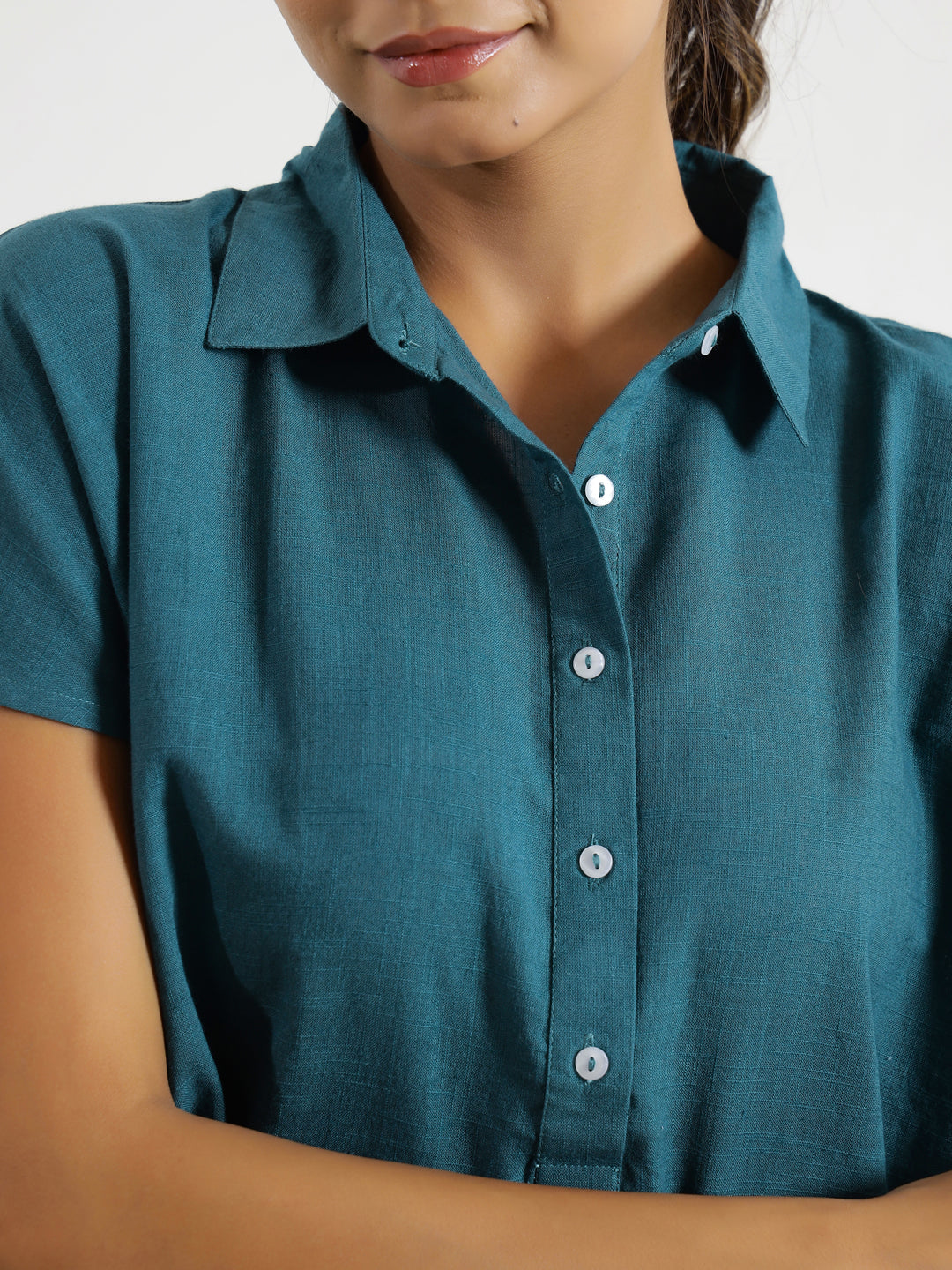 Teal solid Cotton Slub Night Suit - SanskrutiHomes