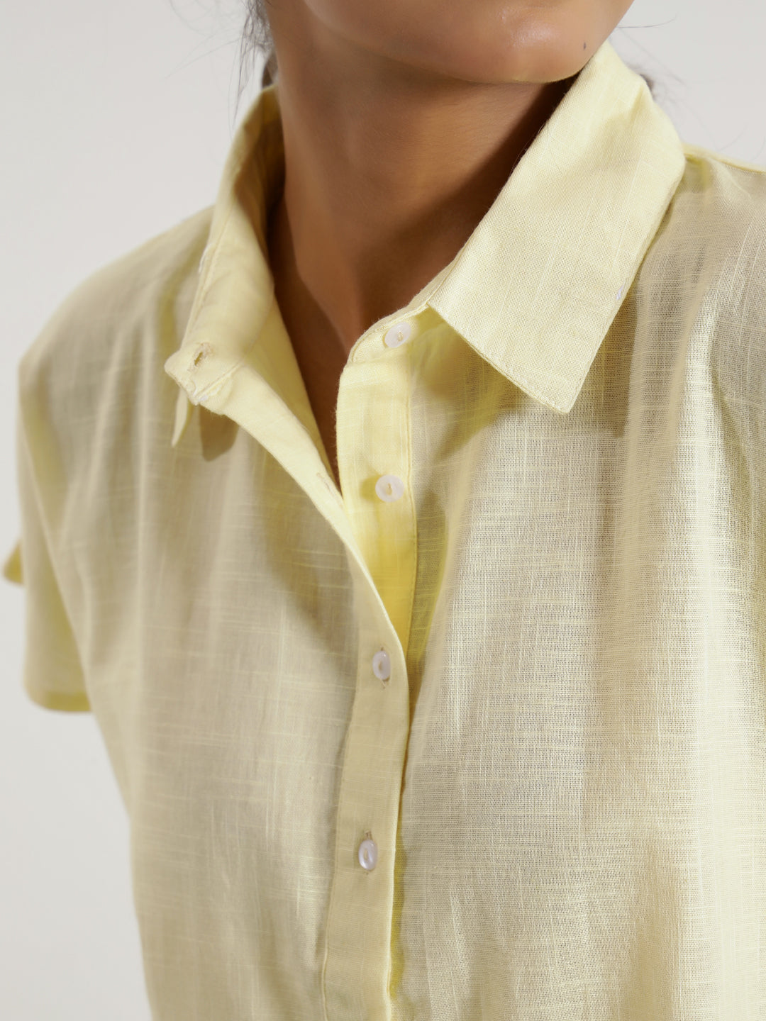 Lemon yellow solid Cotton Slub Night Suit - SanskrutiHomes