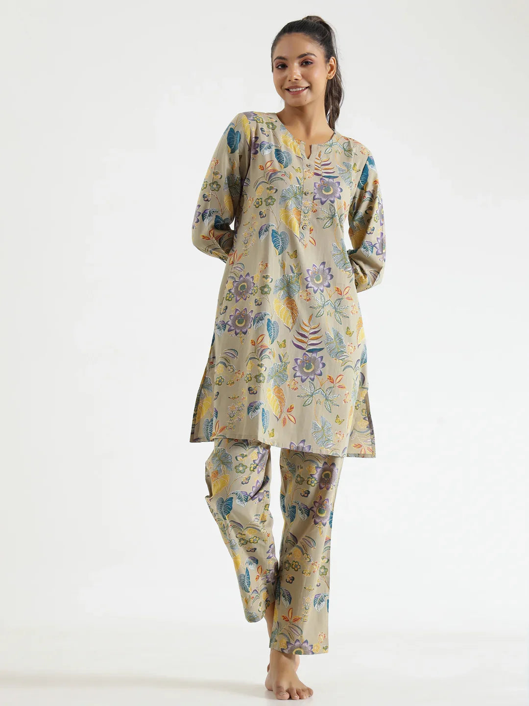 Botanical print Cotton Night SUIT - SanskrutiHomes