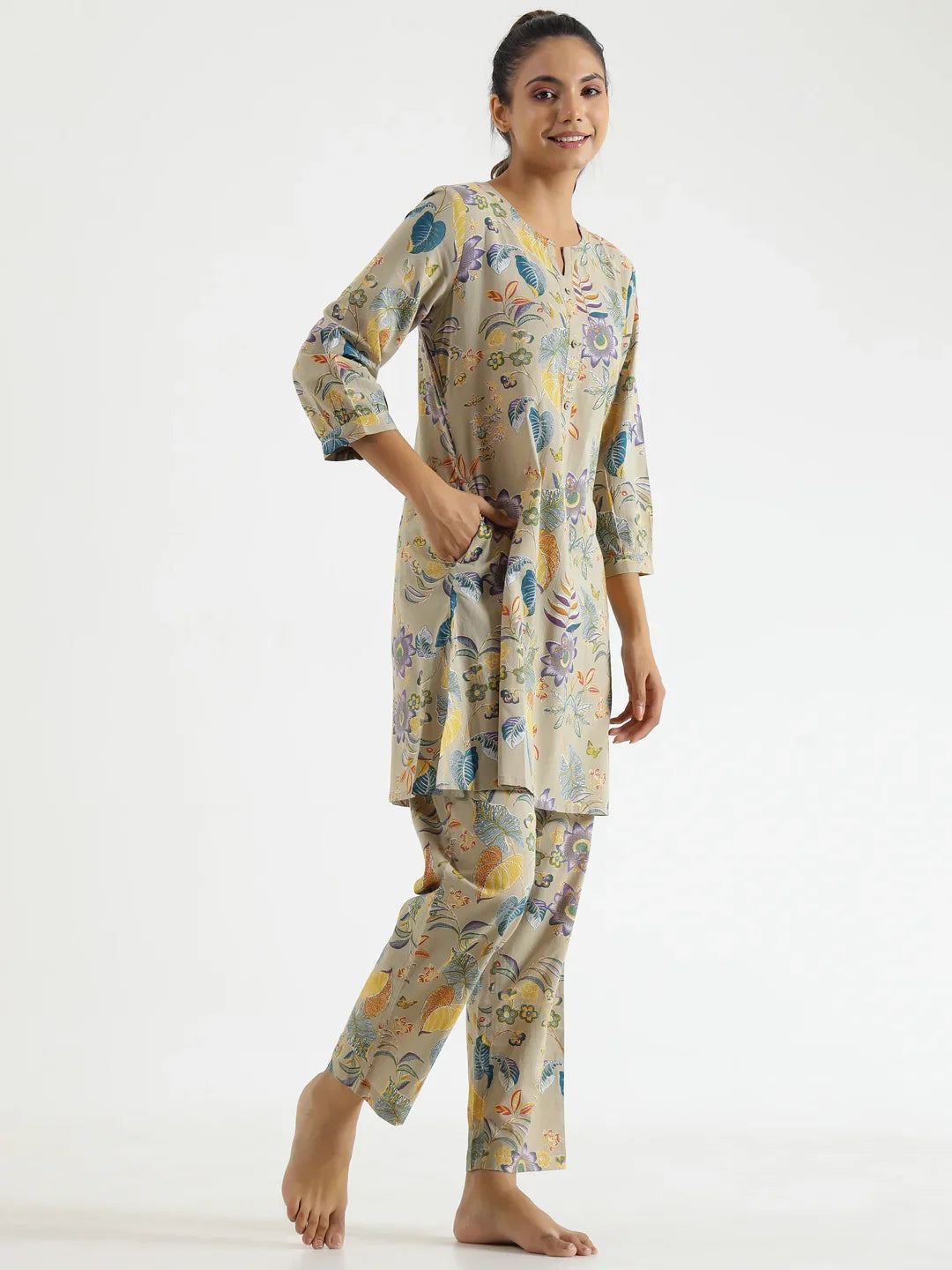 Botanical print Cotton Night SUIT - SanskrutiHomes