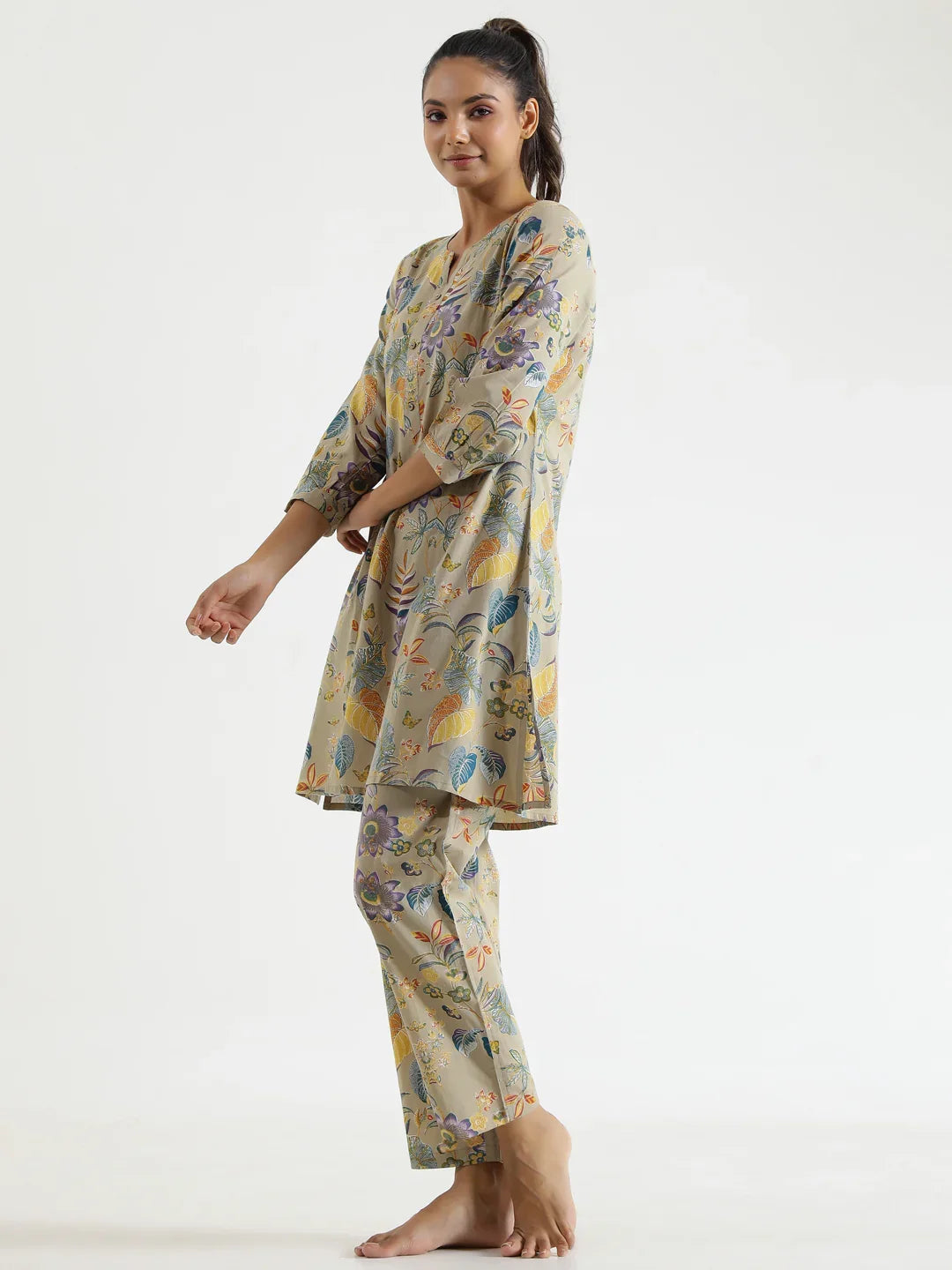 Botanical print Cotton Night SUIT - SanskrutiHomes