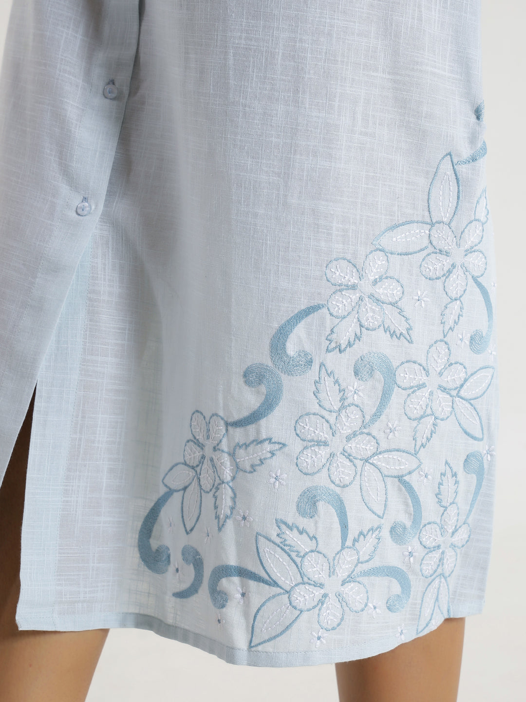 Solid powder Blue Cotton Night Dress