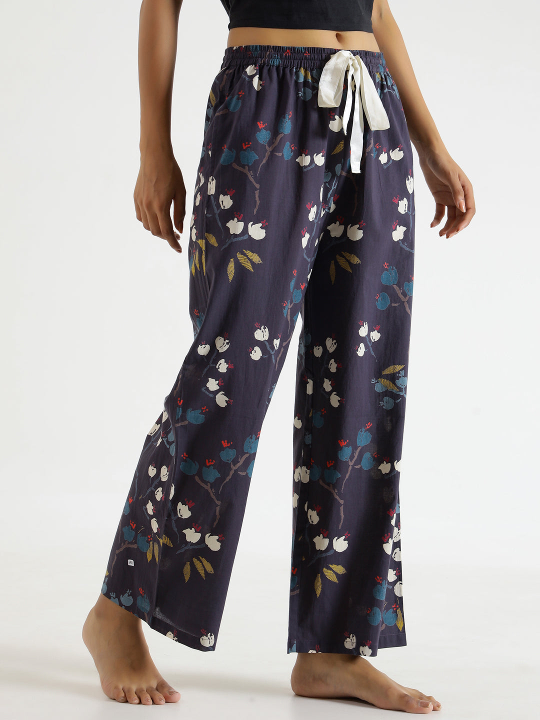 Blue Floral Print Mid Waist Lounge Pant for Women