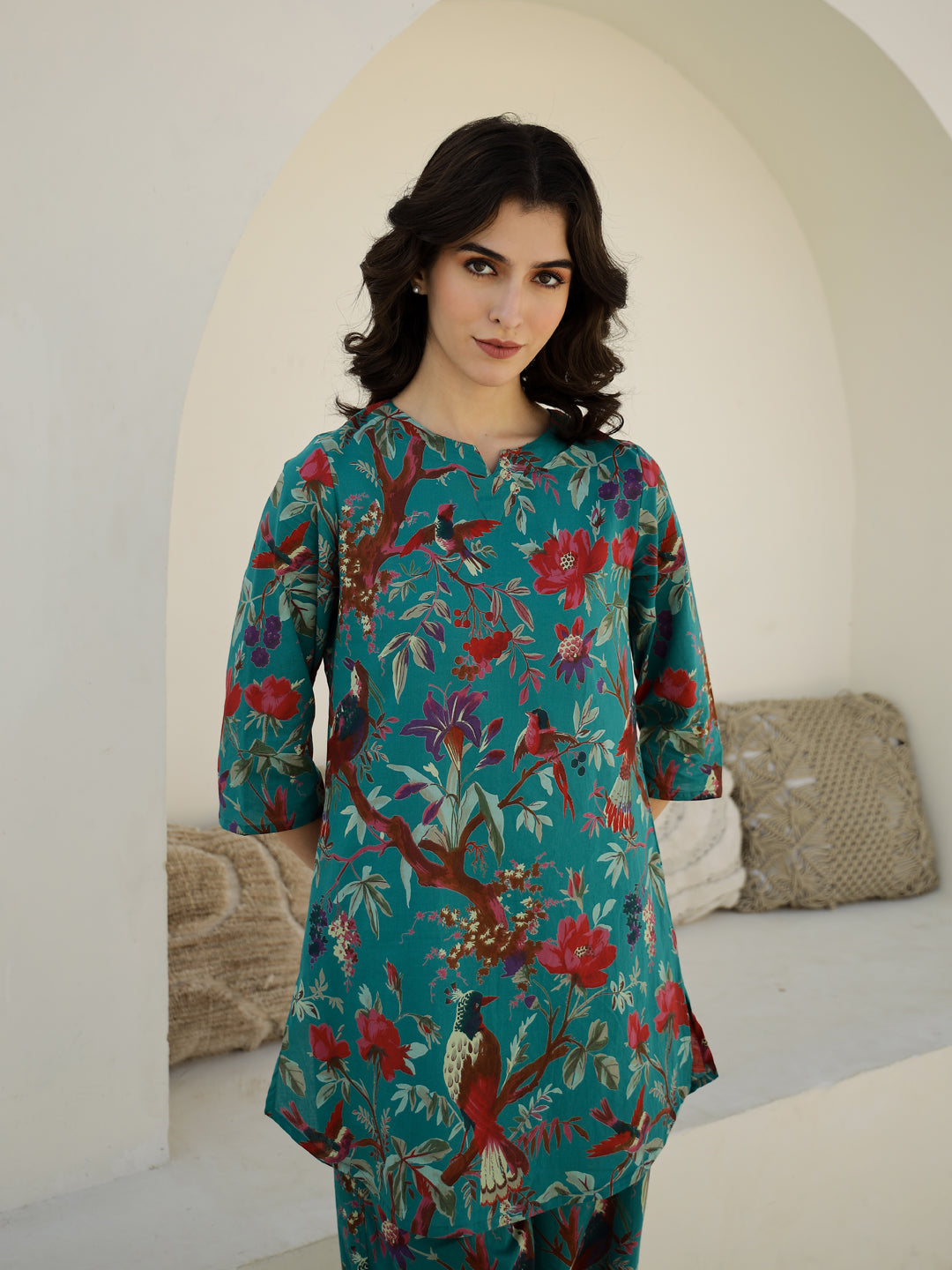 Green Floral Printed Night Suit Set