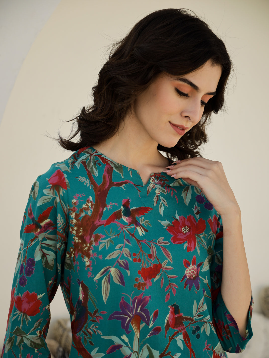 Green Floral Printed Night Suit Set