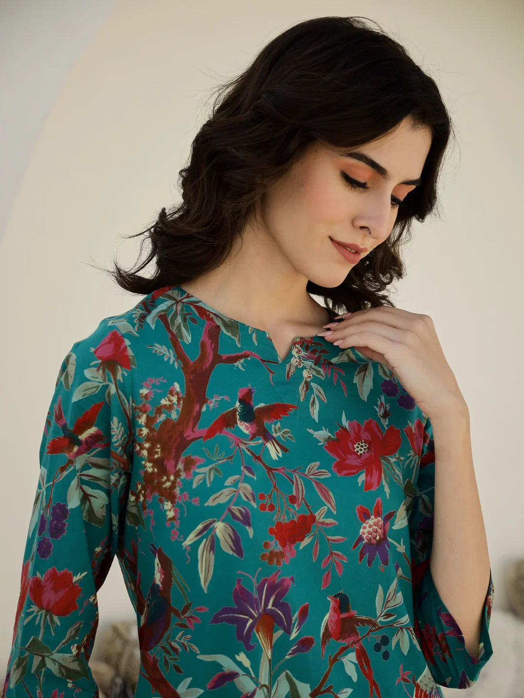 Green Floral Printed Night Suit Set - SanskrutiHomes