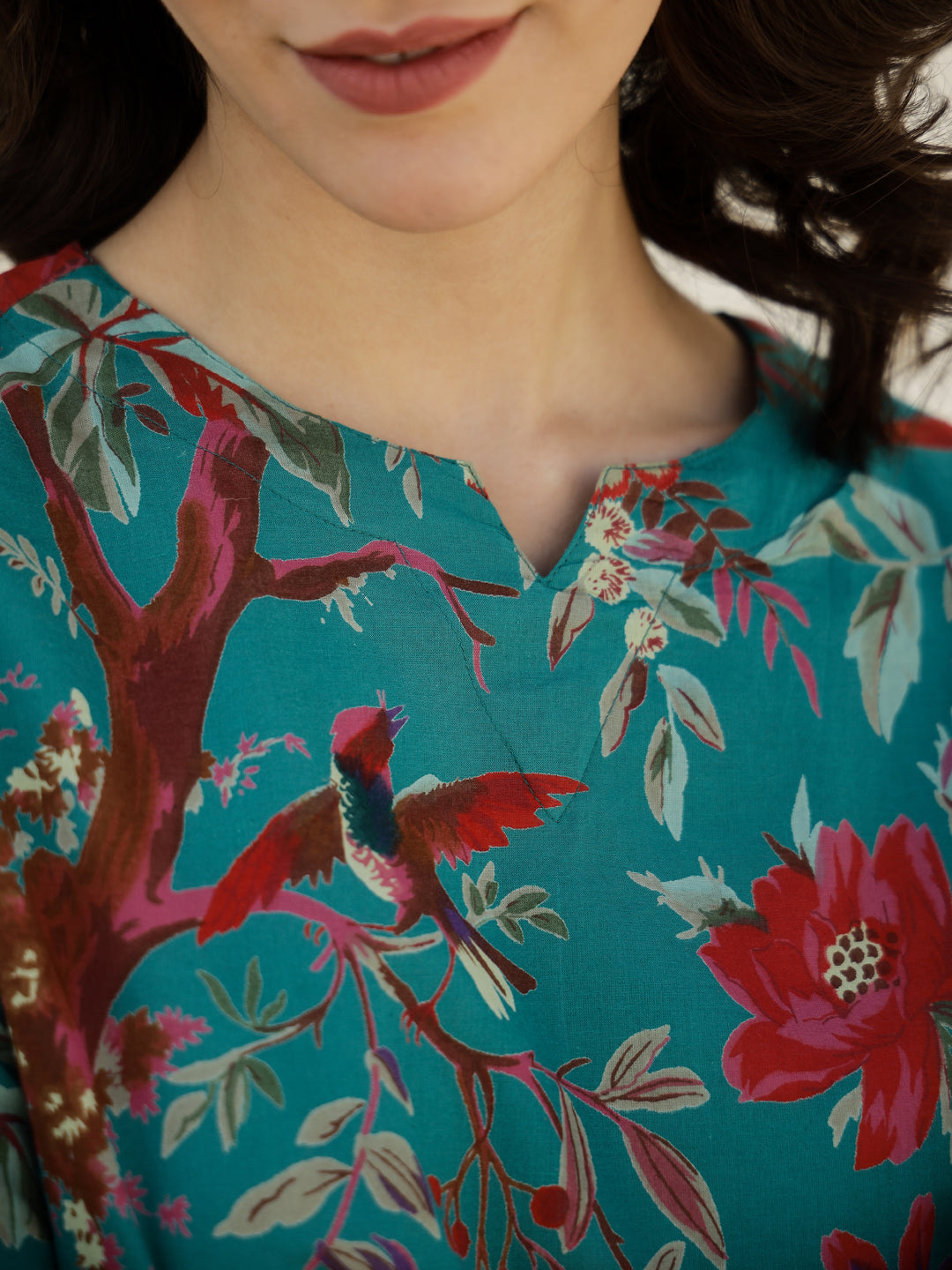 Green Floral Printed Night Suit Set