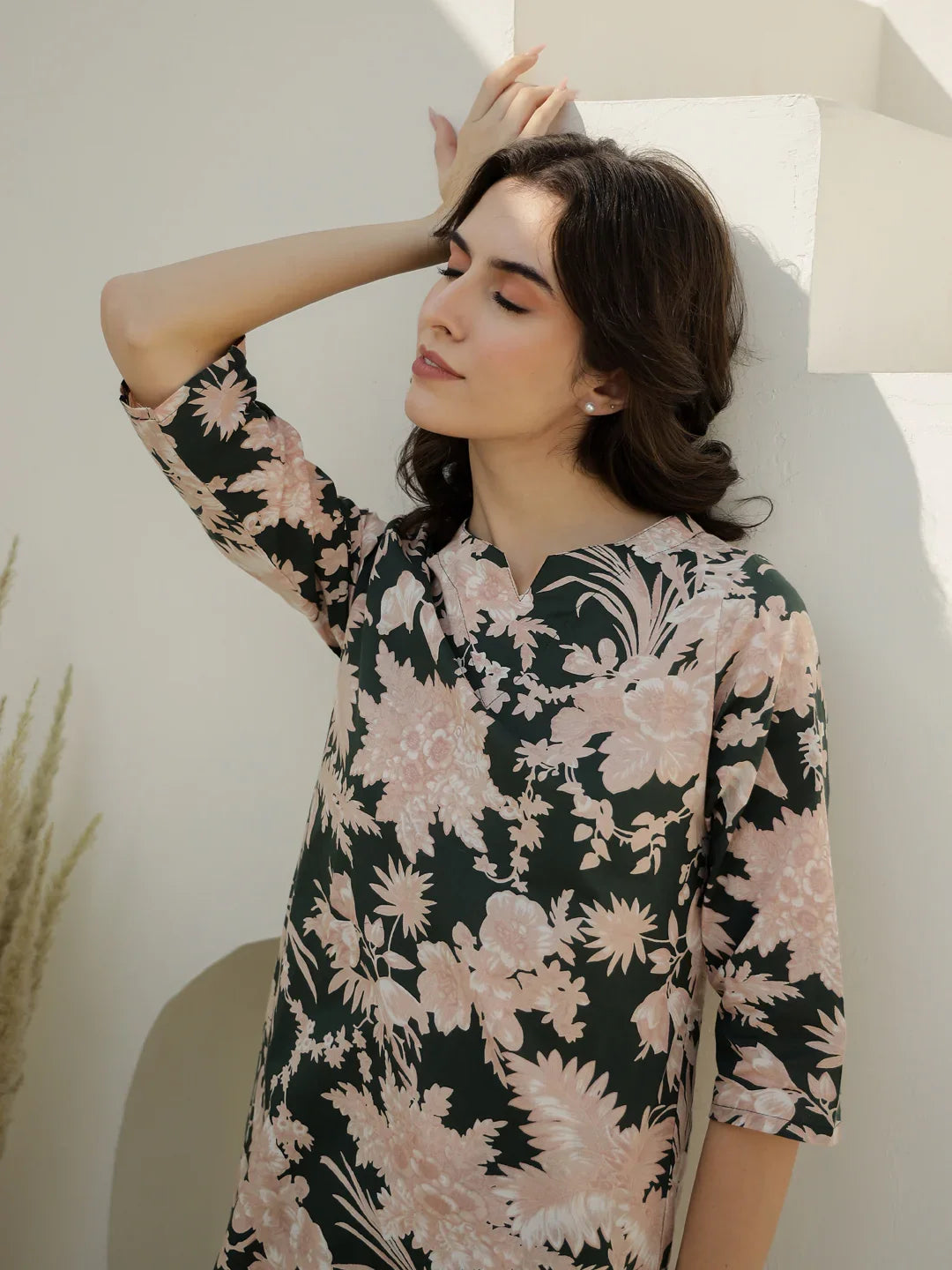 Green Color Flower Printed Night Suit - SanskrutiHomes