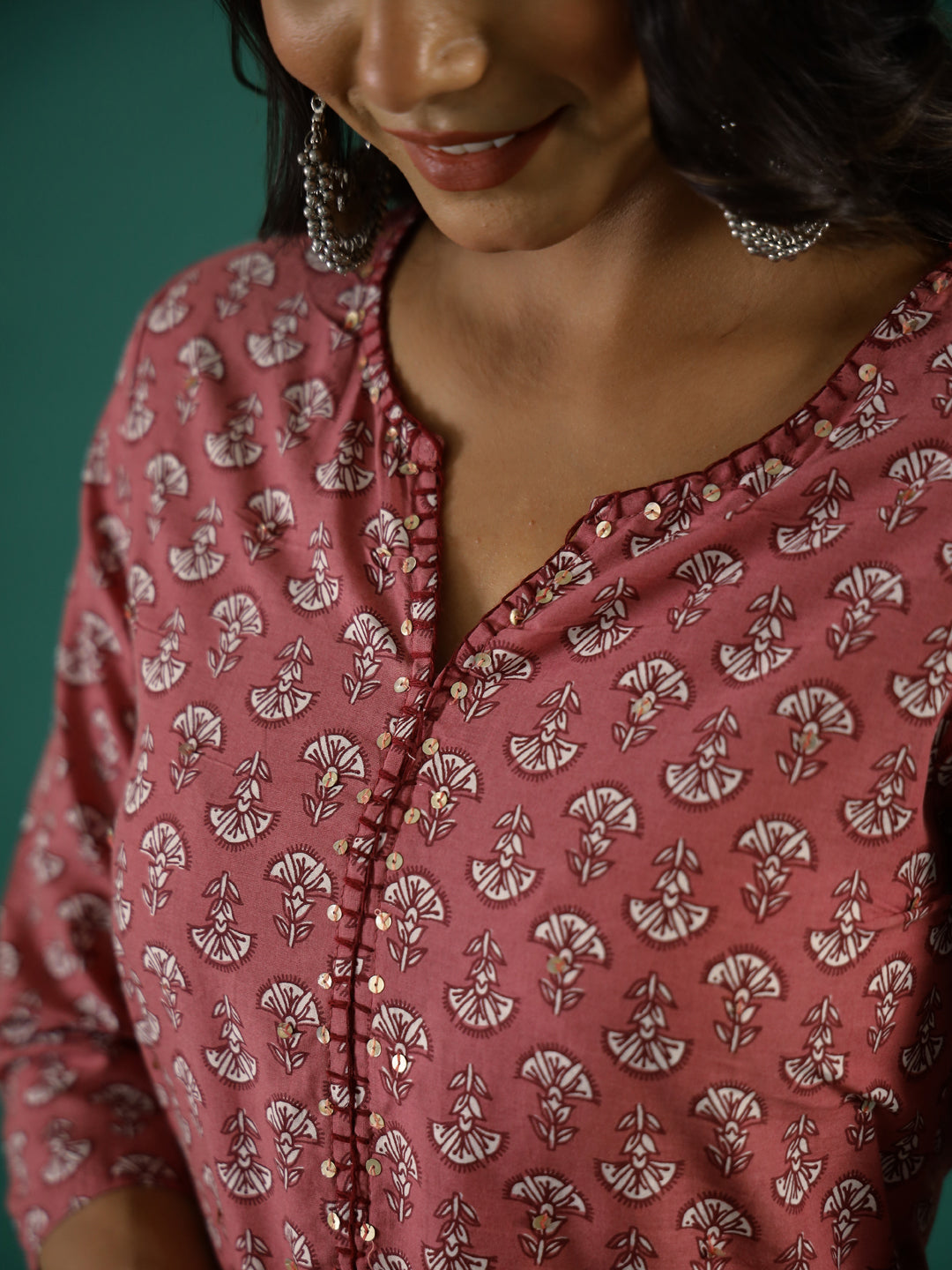 Pink & White Printed Kurti Set