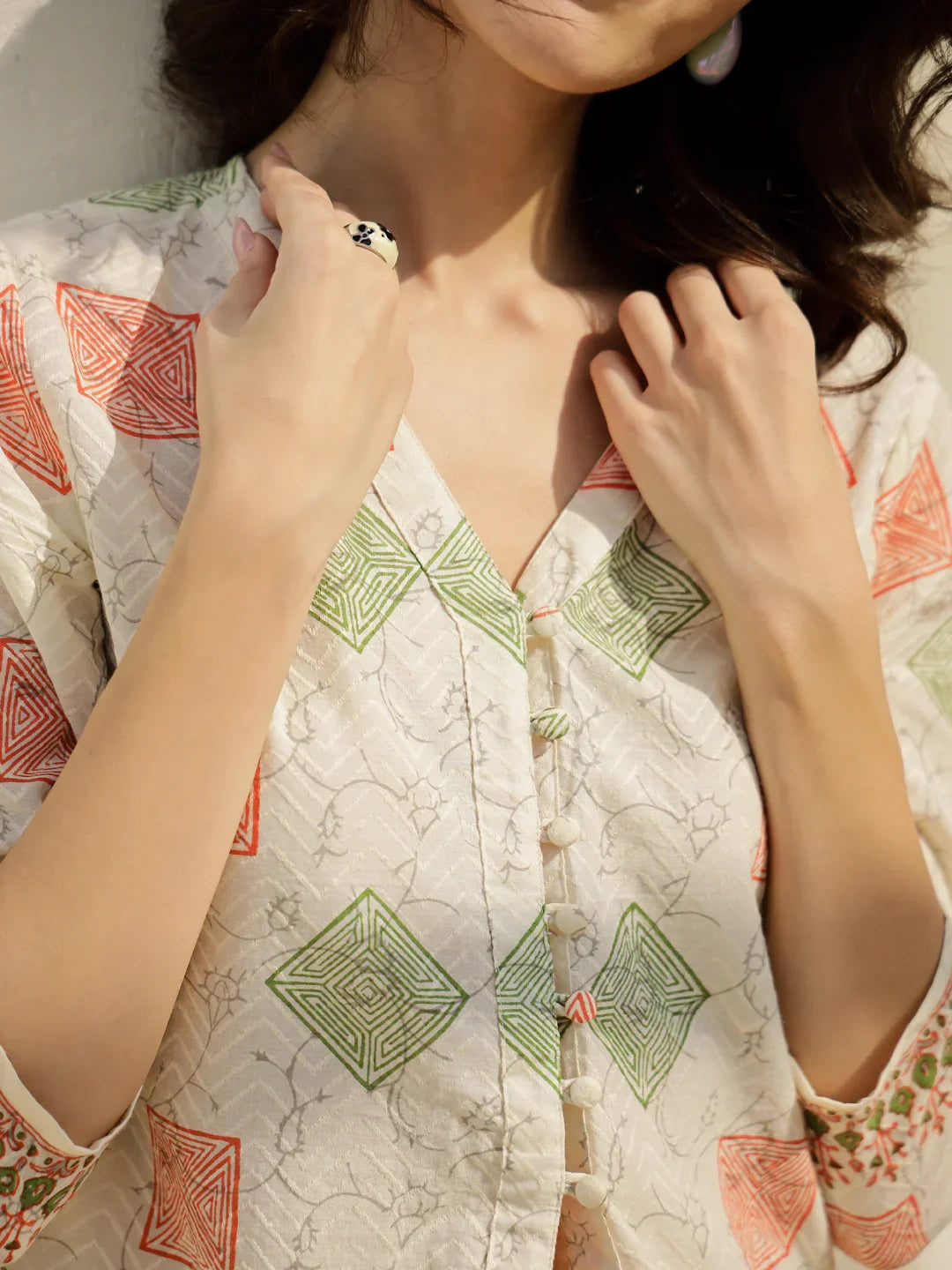 Off White Geometric Print Co-ords Set - SanskrutiHomes