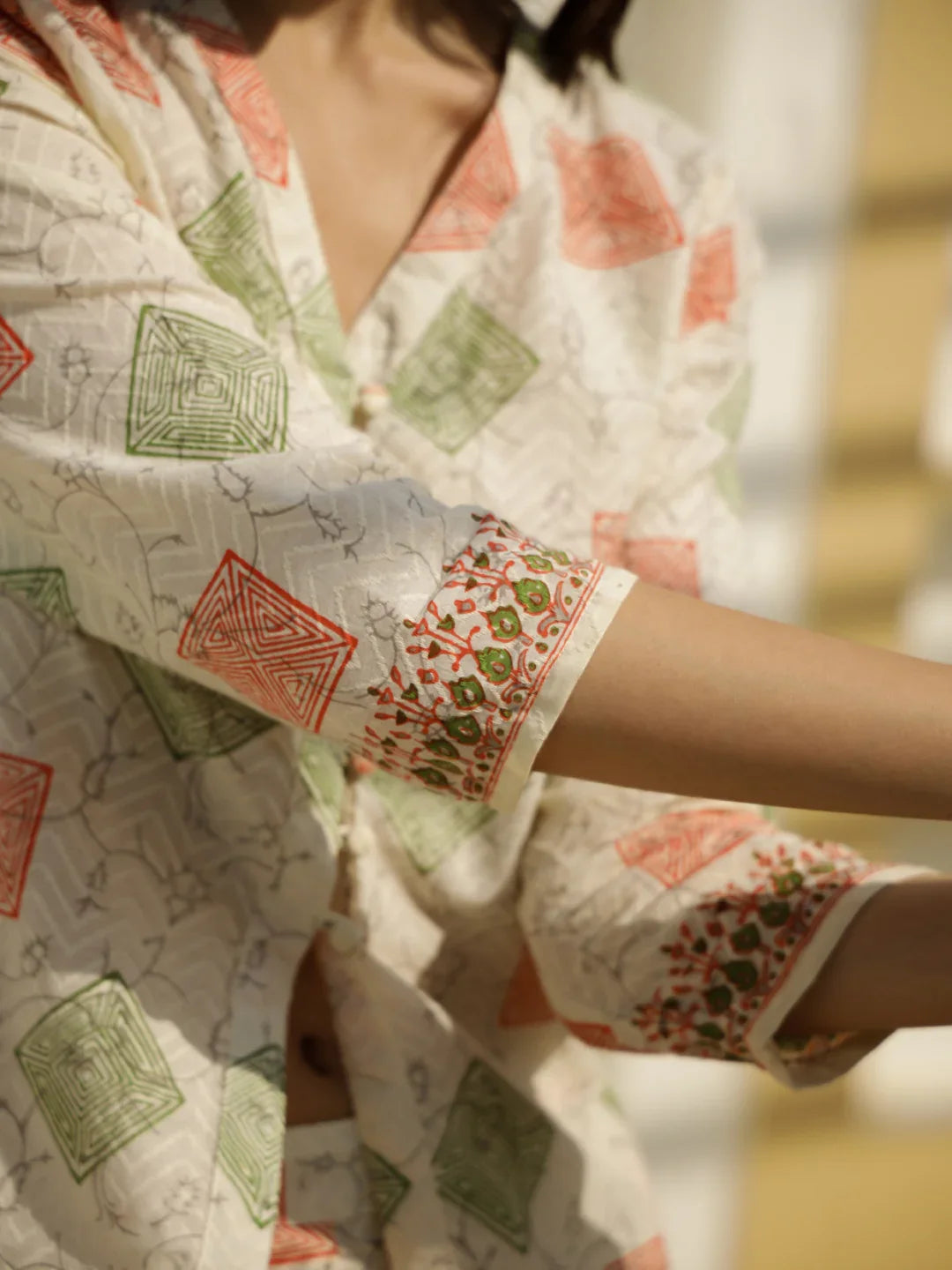 Off White Geometric Print Co-ords Set - SanskrutiHomes