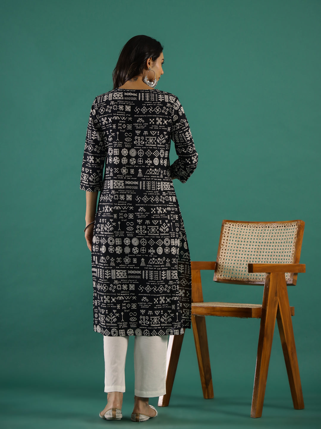 Black Tassel Printed Kurti Set - SanskrutiHomes