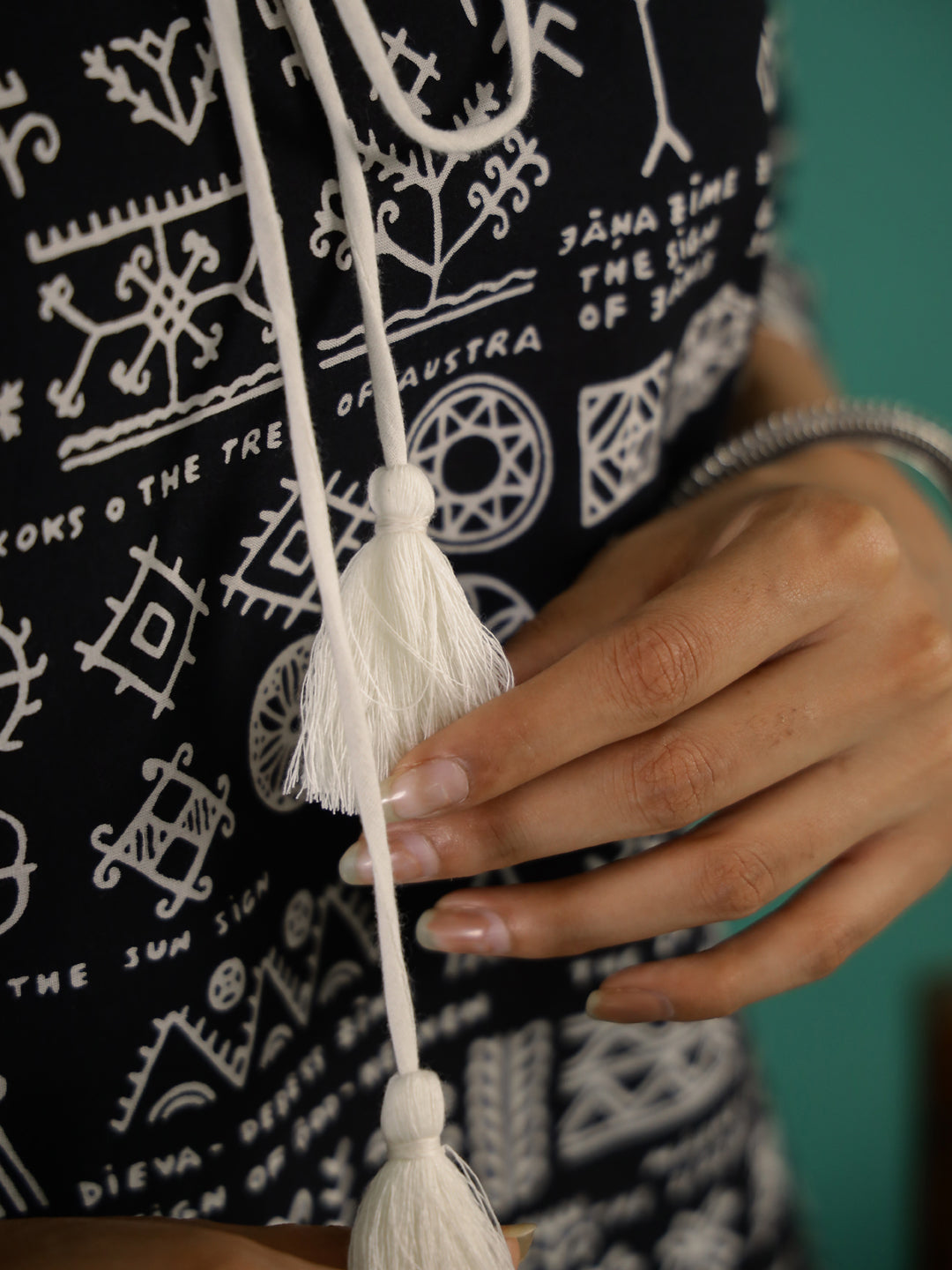 Black Tassel Printed Kurti Set