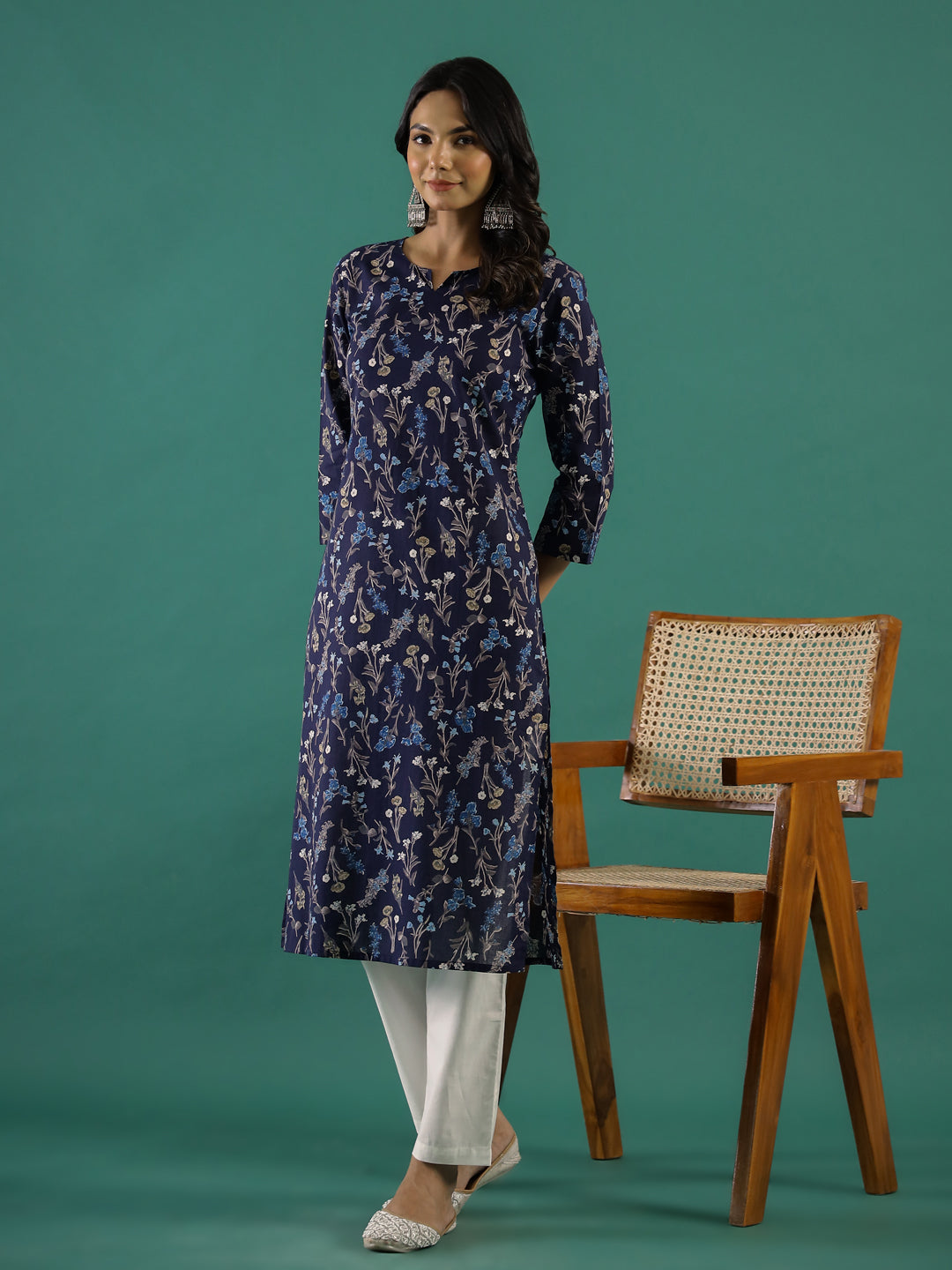 Navy Blue Printed Kurta