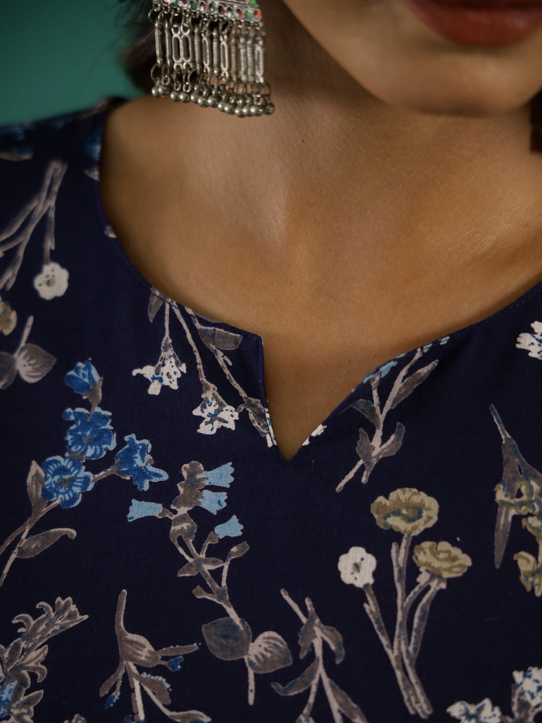 Navy Blue Printed Kurta