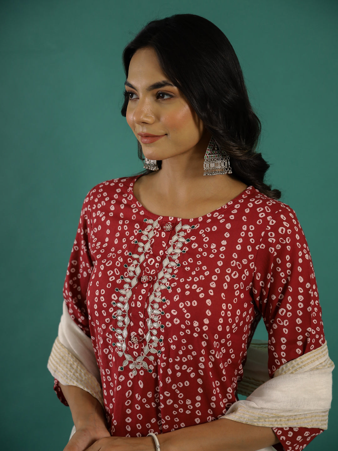 Maroon & White Printed Set