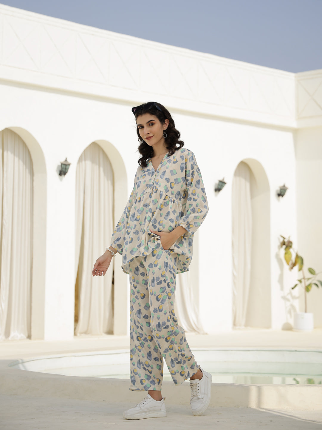 Floral Printed V-Neck Satin Loungewear Set