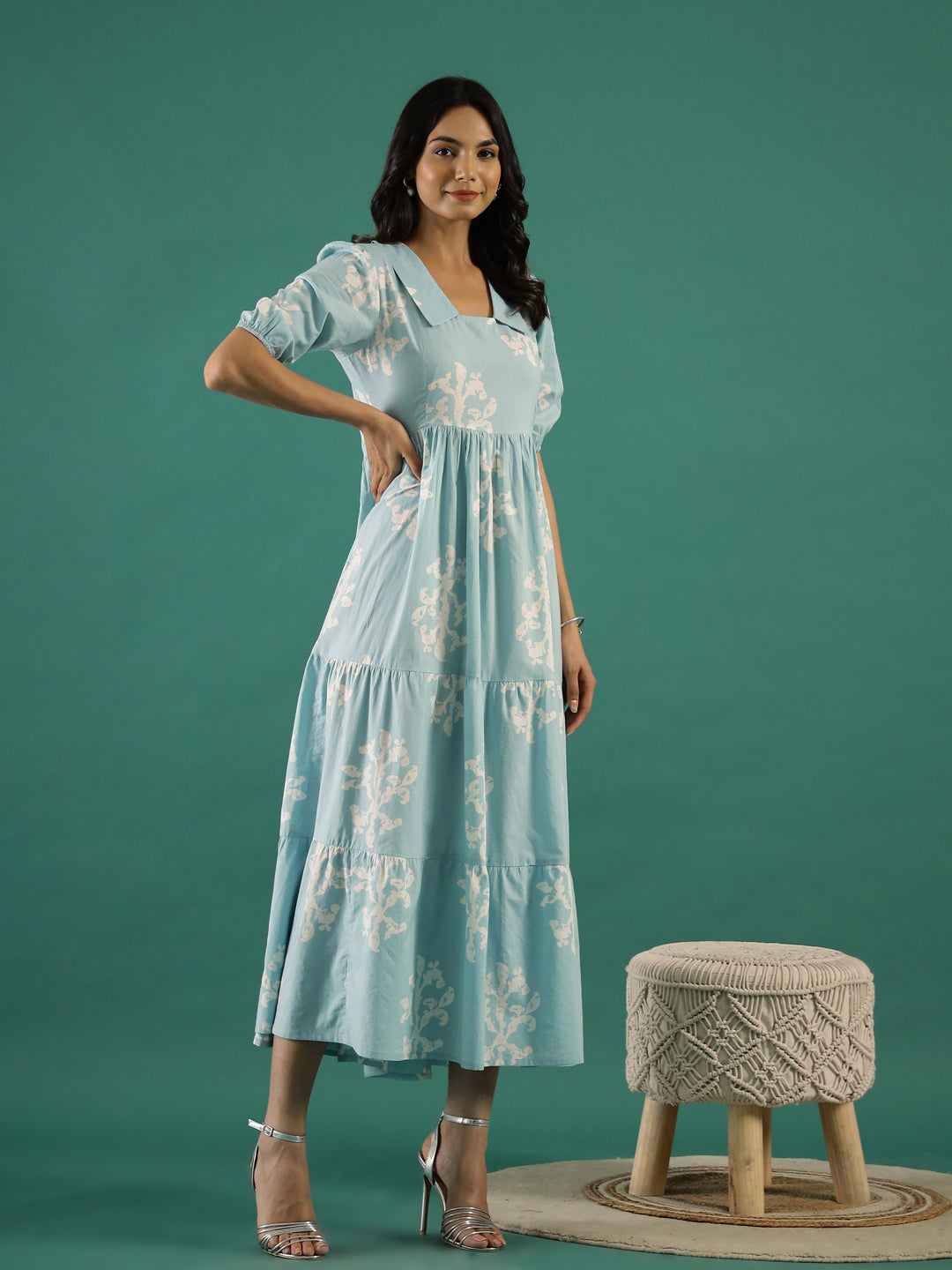 Women Blue Printed Ethnic Dress