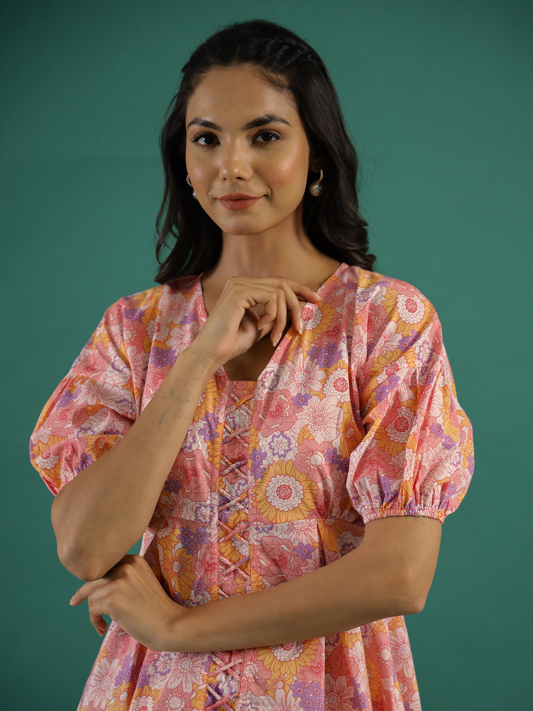 Floral Printed Cotton Ethnic Dress - SanskrutiHomes